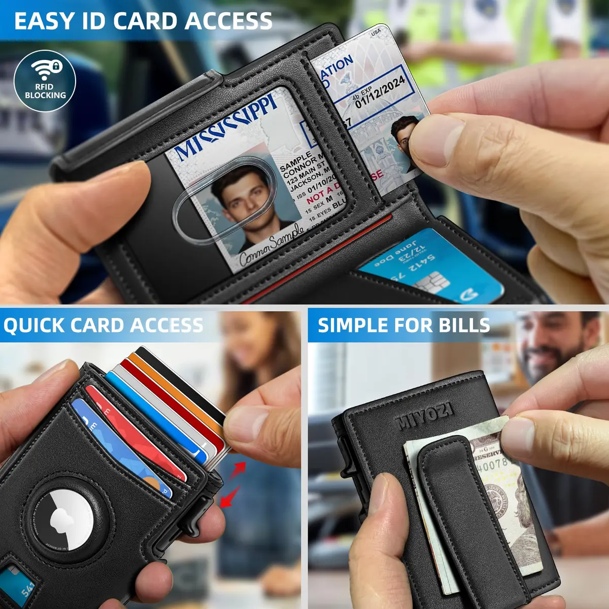miyozi Airtag Wallet for Men, Slim RFID Wallet with Money Clip, 10 Card Slots, Magnetic Closure, Gift Box - view 5