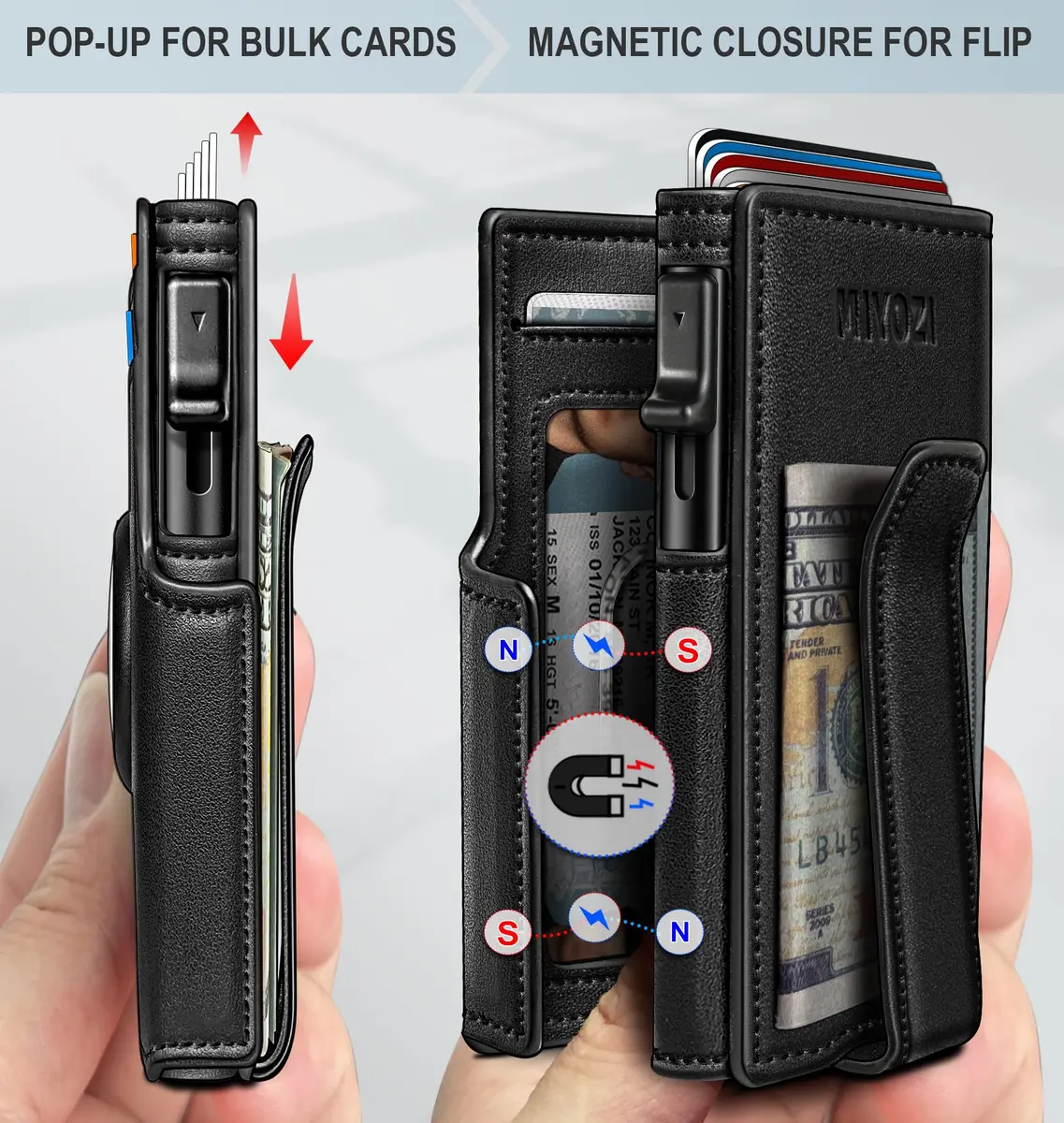 miyozi Airtag Wallet for Men, Slim RFID Wallet with Money Clip, 10 Card Slots, Magnetic Closure, Gift Box - view 3