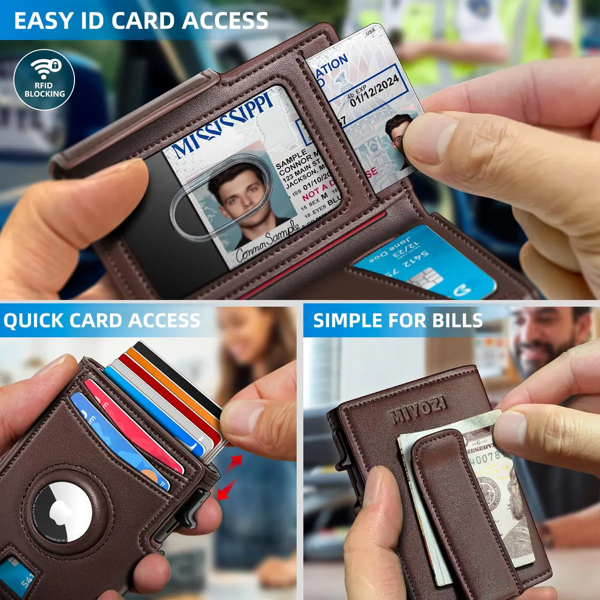 miyozi Airtag Wallet for Men, Slim RFID Wallet with Money Clip & Magnetic Closure | Fits 10 Cards - view 5