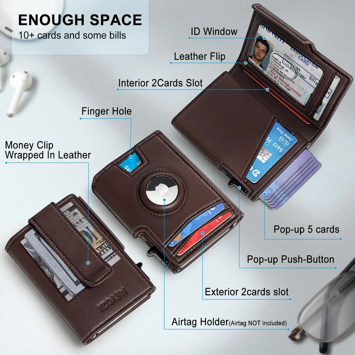 miyozi Airtag Wallet for Men, Slim RFID Wallet with Money Clip & Magnetic Closure | Fits 10 Cards - view 2