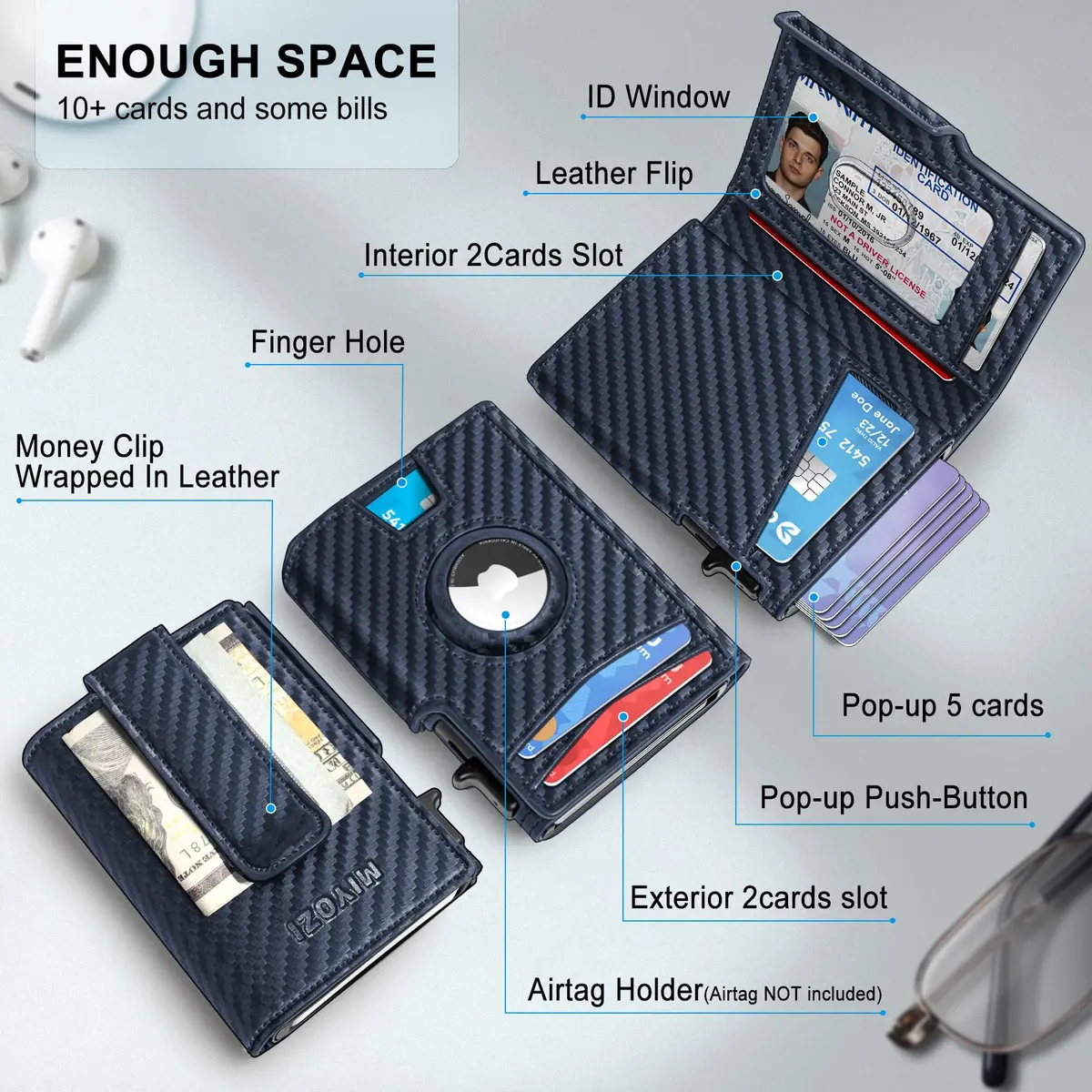 miyozi Airtag Wallet for Men with Money Clip Slim RFID Blocking Gift Box - view 2