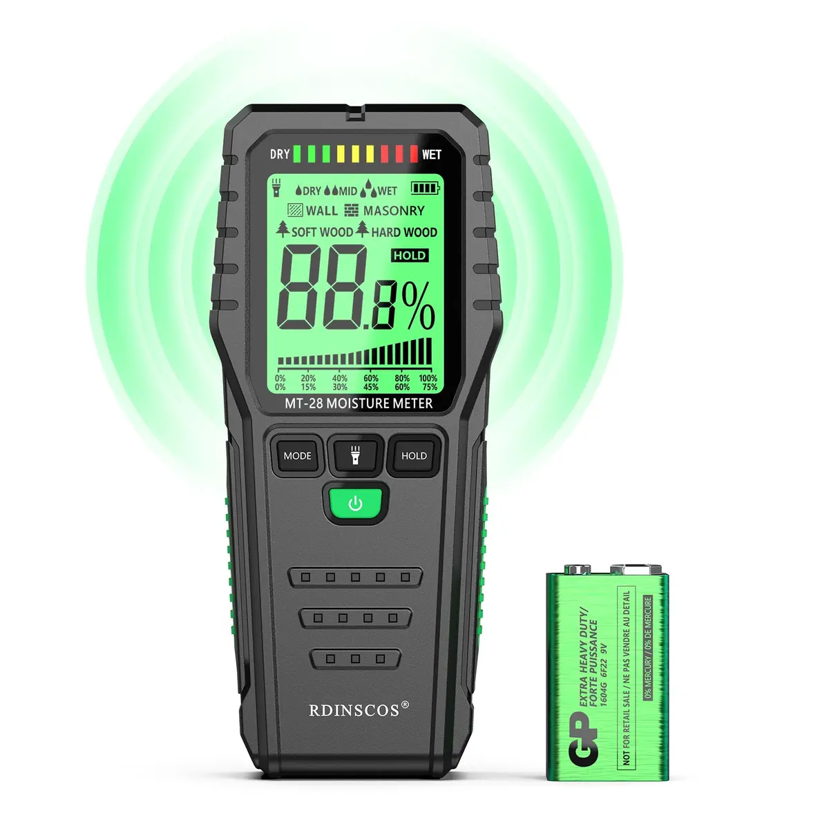 RDINSCOS Pinless Moisture Meter for Wood & Wall, 160g (5.6oz) | Non-Invasive Digital Moisture Tester for Building Materials - main product image