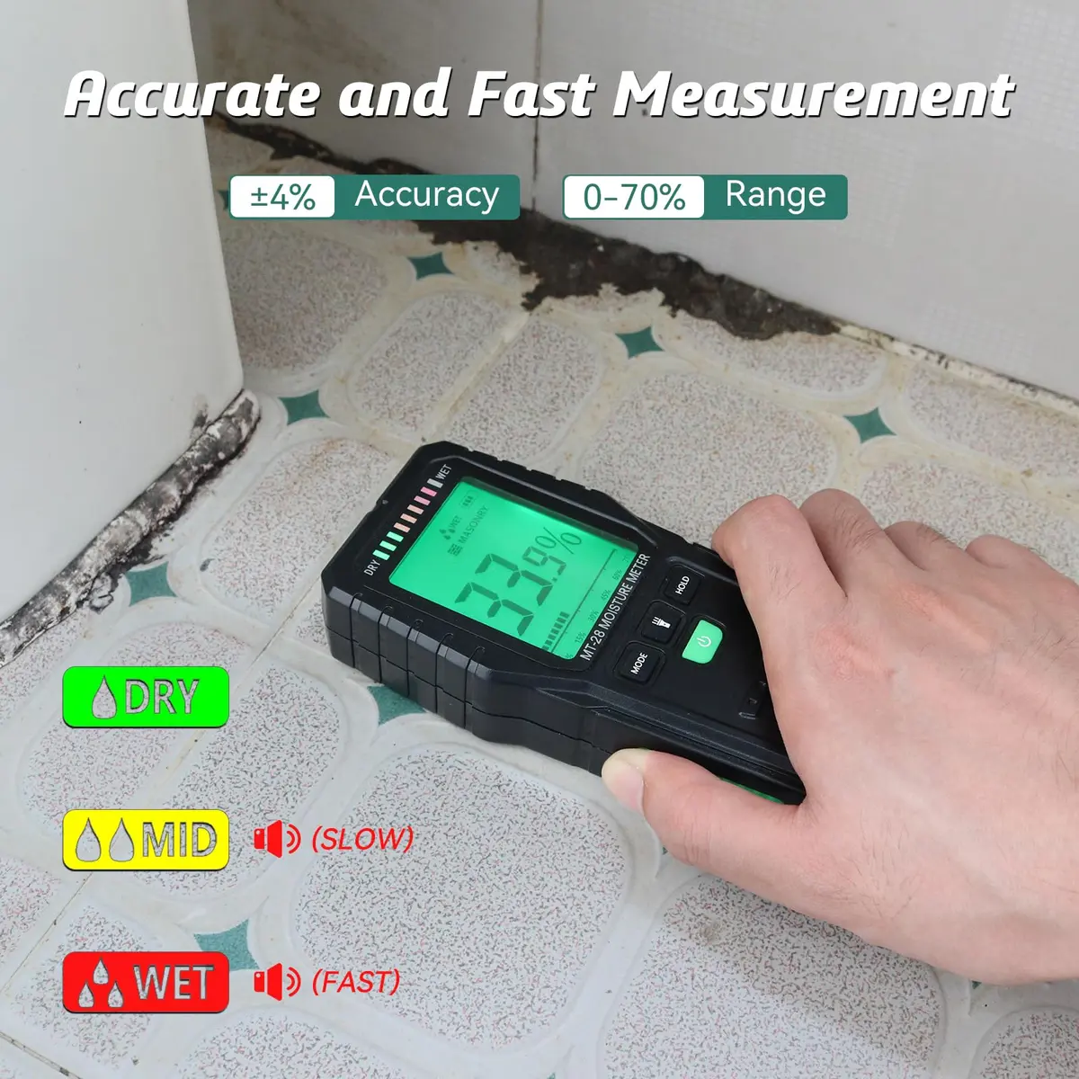 RDINSCOS Pinless Moisture Meter for Wood & Wall, 160g (5.6oz) | Non-Invasive Digital Moisture Tester for Building Materials - view 3