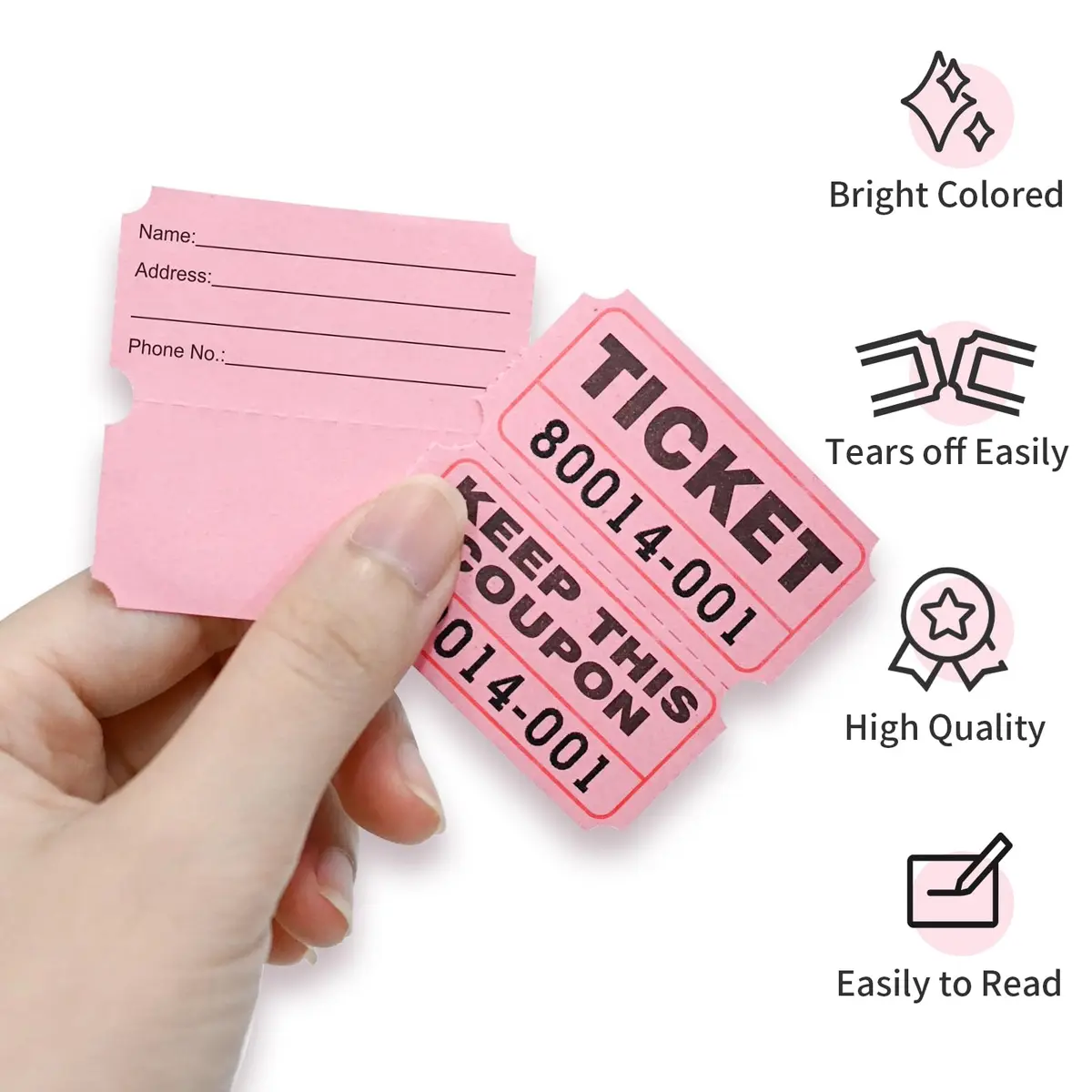 L LIKED Raffle Tickets Double Rolls Pink 1000 Pairs | Consecutive Numbering for Events - view 4