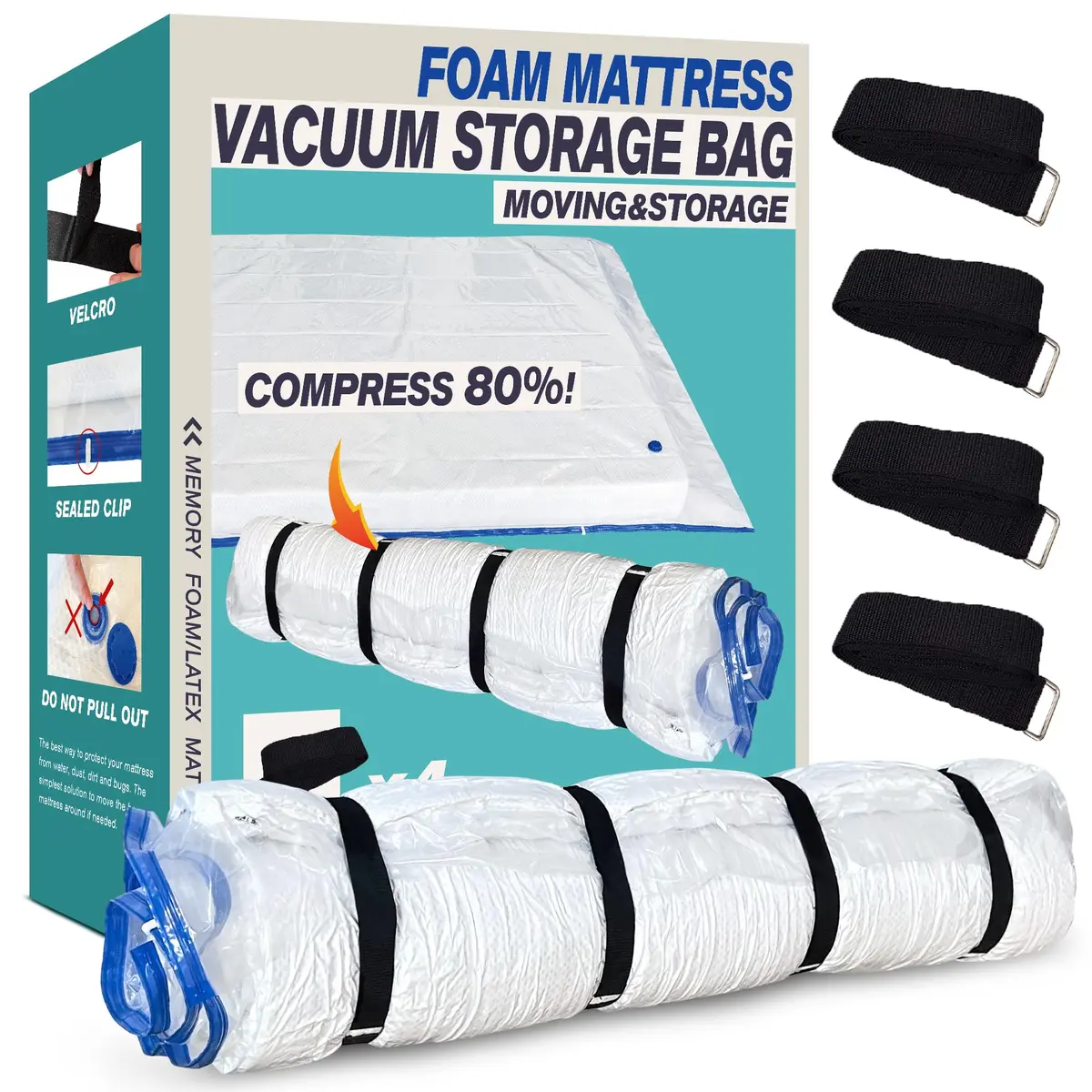 VacPack Queen Full Mattress Storage Vacuum Bag for Moving & Storage | Heavy Duty 4 Mil Plastic - main product image