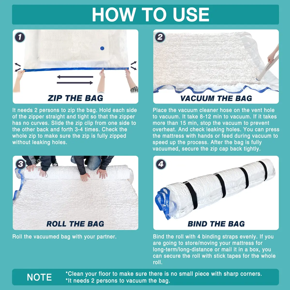 VacPack Queen Full Mattress Storage Vacuum Bag for Moving & Storage | Heavy Duty 4 Mil Plastic - view 5