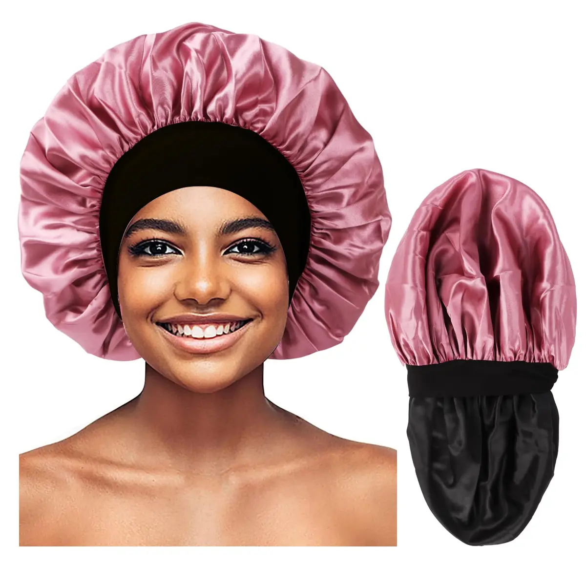 Himoswis Satin Hair Bonnet for Sleeping, Reversible Double-Layered Silk Sleep Cap for Men & Women with Wide Stretchy Band | Protects Hair & Maintains Styles - main product image