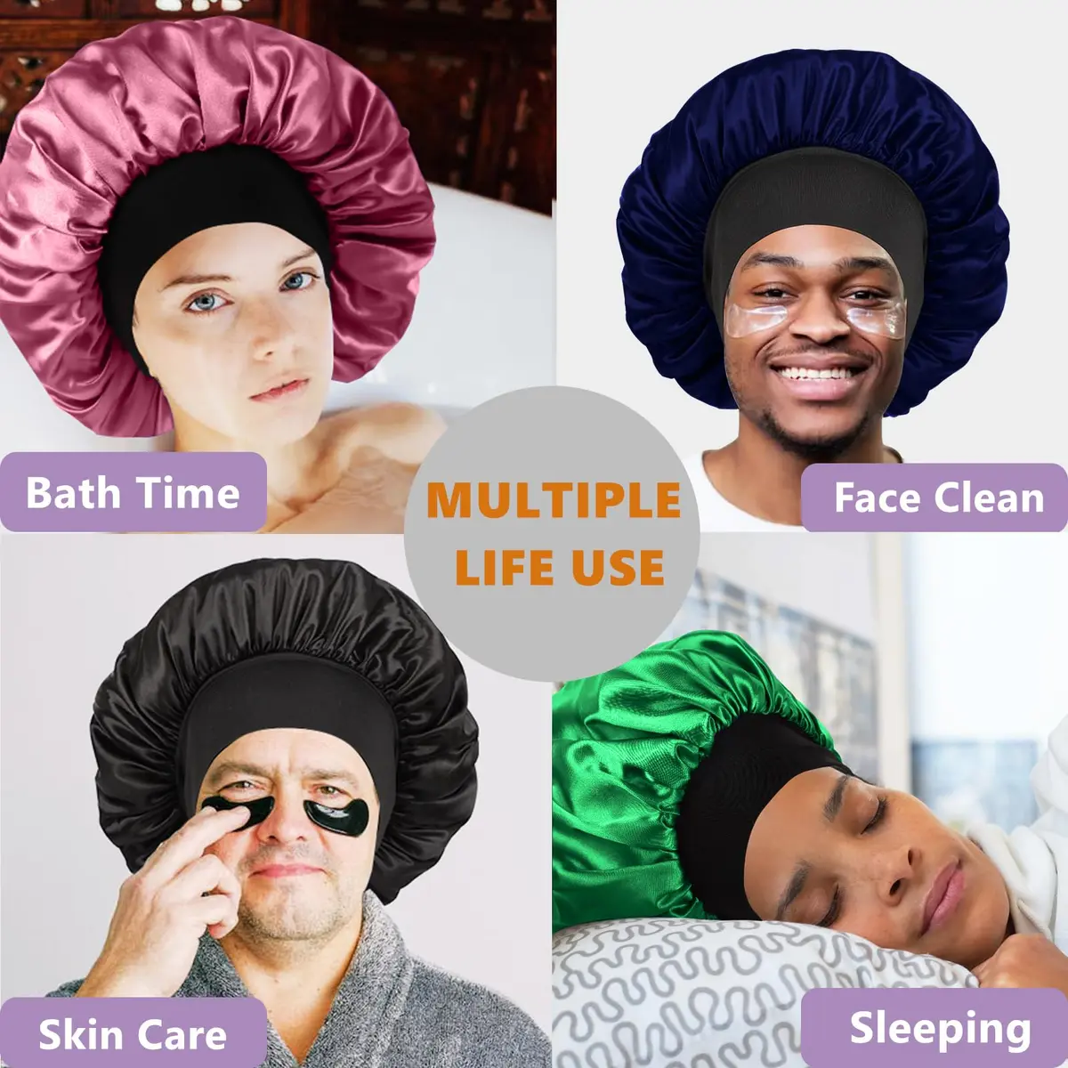 Himoswis Satin Hair Bonnet for Sleeping, Reversible Double-Layered Silk Sleep Cap for Men & Women with Wide Stretchy Band | Protects Hair & Maintains Styles - view 5