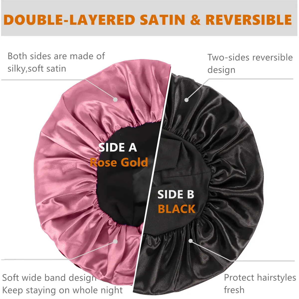 Himoswis Satin Hair Bonnet for Sleeping, Reversible Double-Layered Silk Sleep Cap for Men & Women with Wide Stretchy Band | Protects Hair & Maintains Styles - view 2