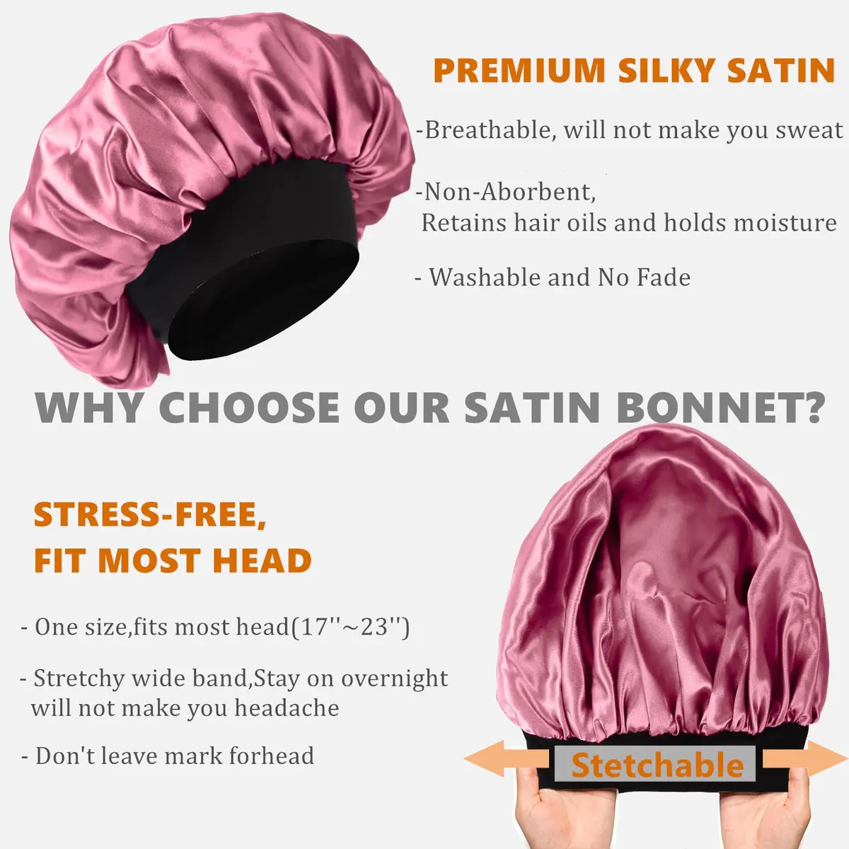 Himoswis Satin Hair Bonnet for Sleeping, Reversible Double-Layered Silk Sleep Cap for Men & Women with Wide Stretchy Band | Protects Hair & Maintains Styles - view 4