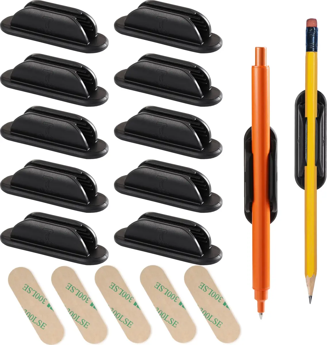 Tiizze Silicone Adhesive Pencil Holders for Classroom & Desk, 10 Pack Black | Durable Silicone Pen Holders for School & Office - main product image