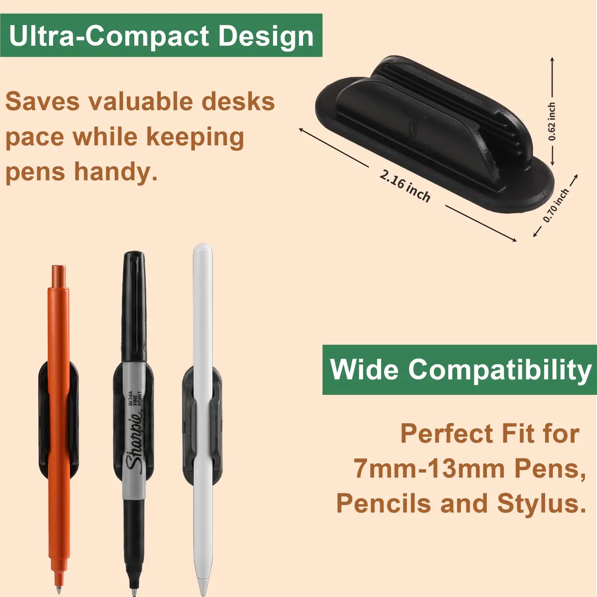 Tiizze Silicone Adhesive Pencil Holders for Classroom & Desk, 10 Pack Black | Durable Silicone Pen Holders for School & Office - view 7