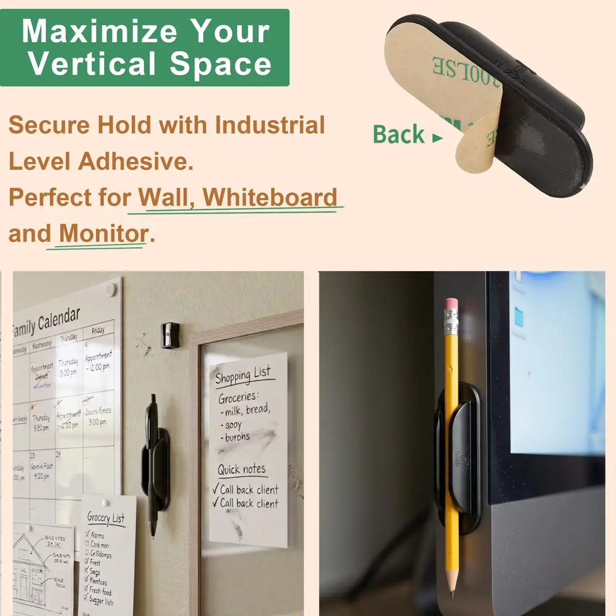 Tiizze Silicone Adhesive Pencil Holders for Classroom & Desk, 10 Pack Black | Durable Silicone Pen Holders for School & Office - view 3