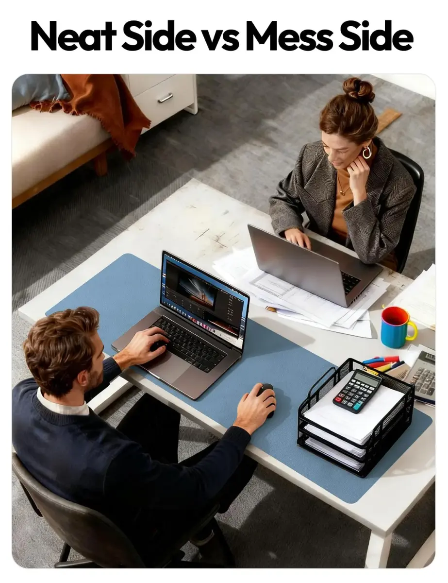 YSAGi Leather Desk Protector Pad, Large Mouse Mat, Non-Slip PU Blotter (Blue, 47.2" x 23.6") - view 5