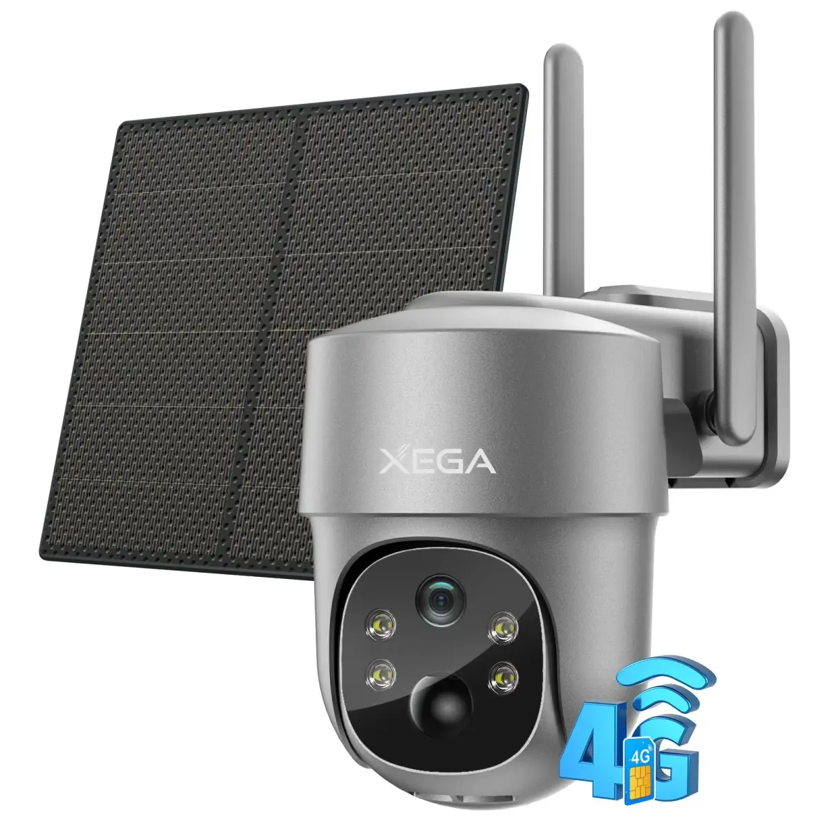 Xega 4G LTE Cellular Security Camera with Solar Panel & 128GB TF Card Support | 2K HD PTZ Night Vision Motion Detection - main product image