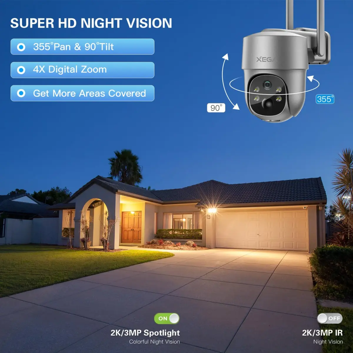 Xega 4G LTE Cellular Security Camera with Solar Panel & 128GB TF Card Support | 2K HD PTZ Night Vision Motion Detection - view 5