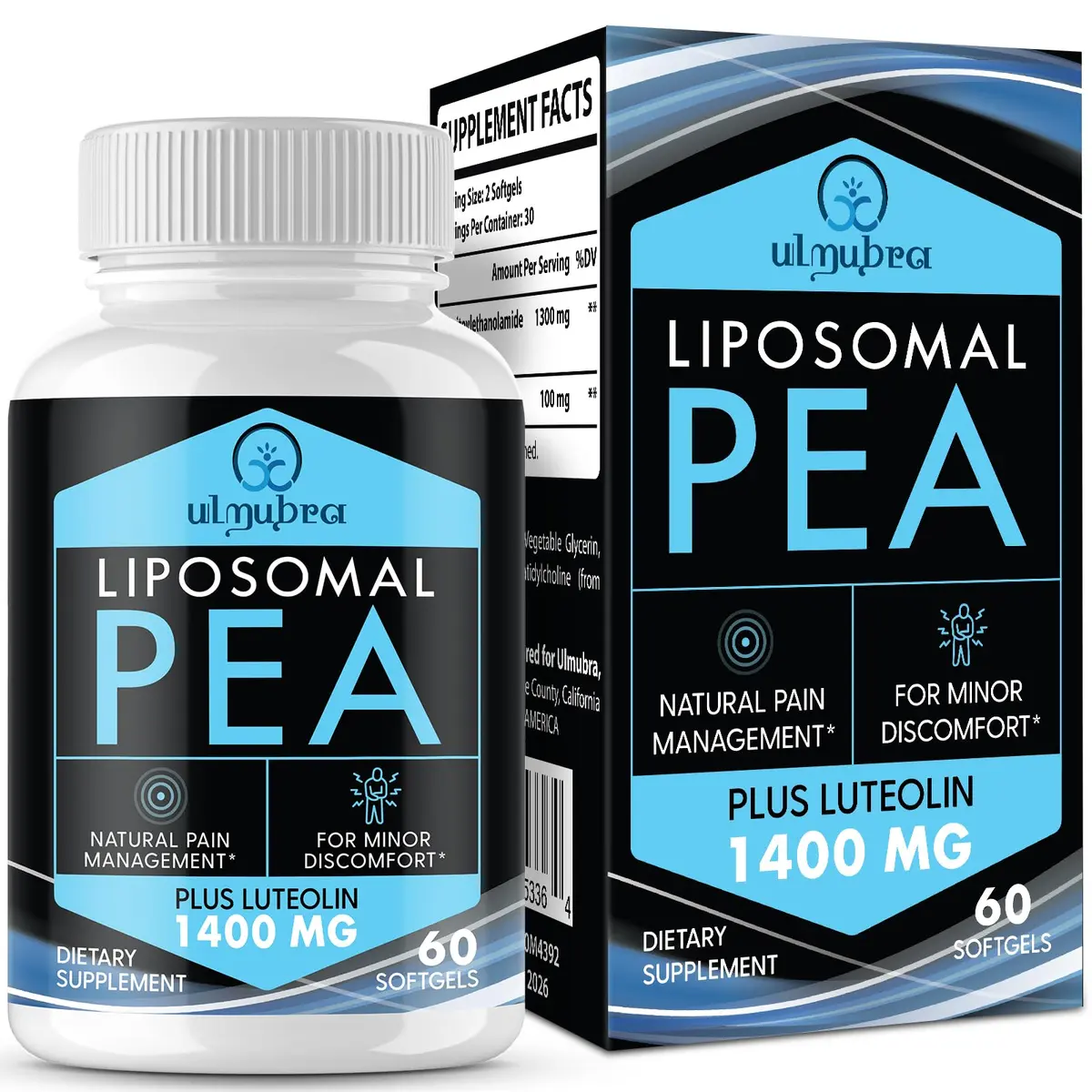 Ulmubra Liposomal Palmitoylethanolamide 1300 MG + Luteolin 100 MG | Superior Absorption for Discomfort Relief (70-120 chars) - main product image