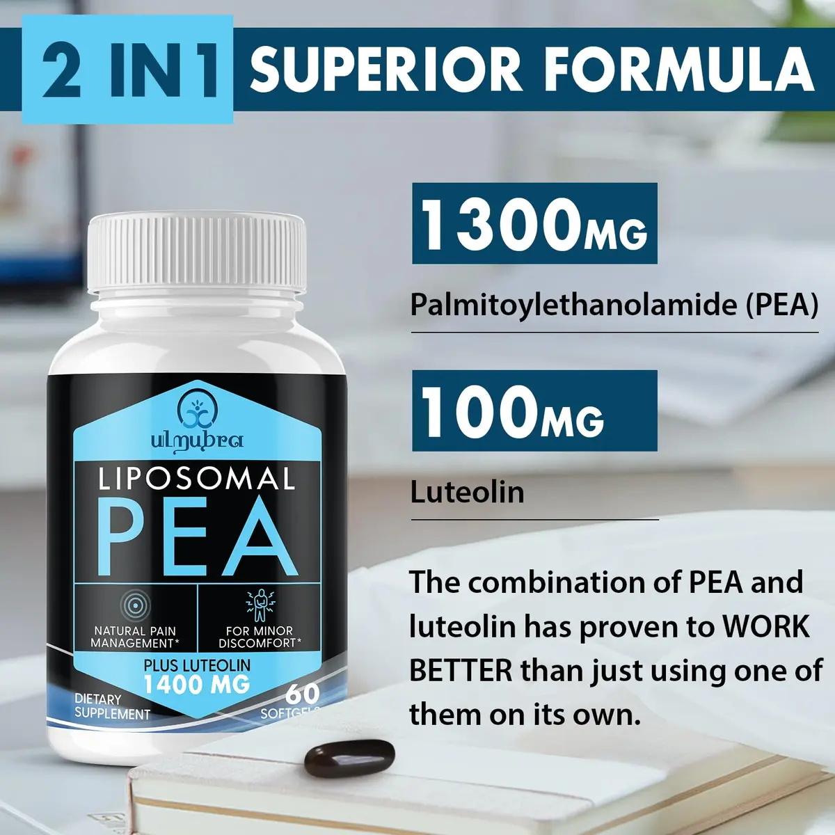 Ulmubra Liposomal Palmitoylethanolamide 1300 MG + Luteolin 100 MG | Superior Absorption for Discomfort Relief (70-120 chars) - view 2