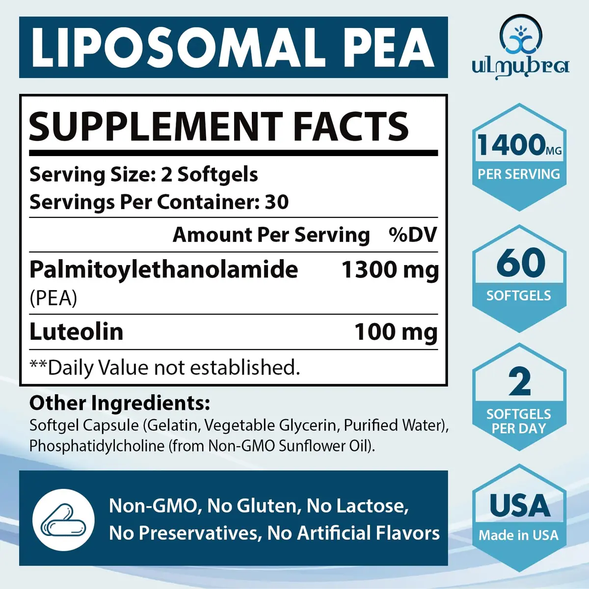 Ulmubra Liposomal Palmitoylethanolamide 1300 MG + Luteolin 100 MG | Superior Absorption for Discomfort Relief (70-120 chars) - view 4