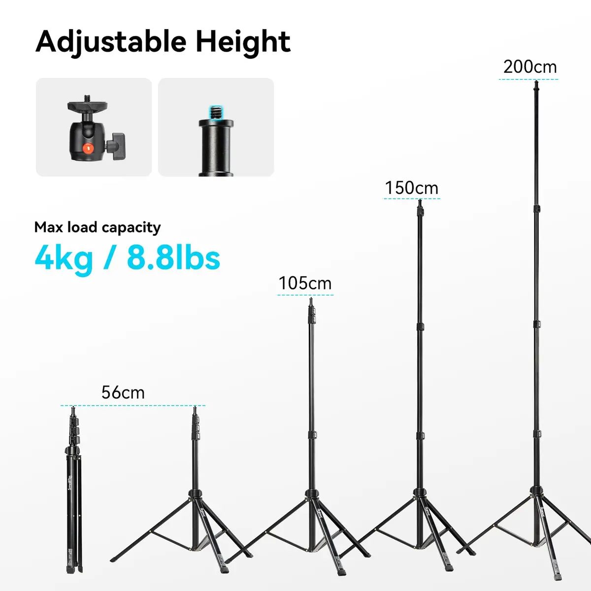 SMALLRIG RA-S200 Light Stand 6.6ft Aluminum Adjustable Support for Photography & Studio Use - view 2