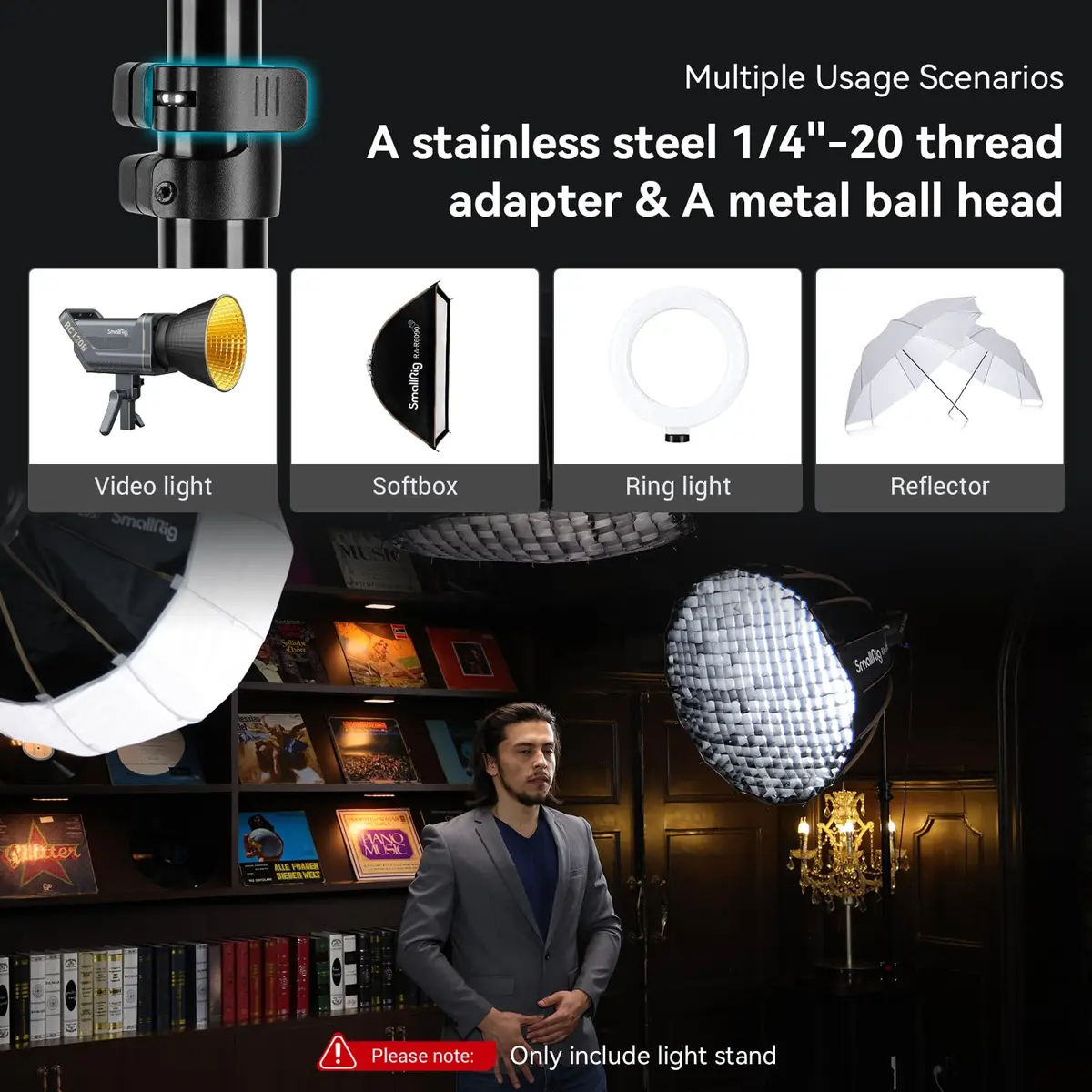 SMALLRIG RA-S200 Light Stand 6.6ft Aluminum Adjustable Support for Photography & Studio Use - view 3