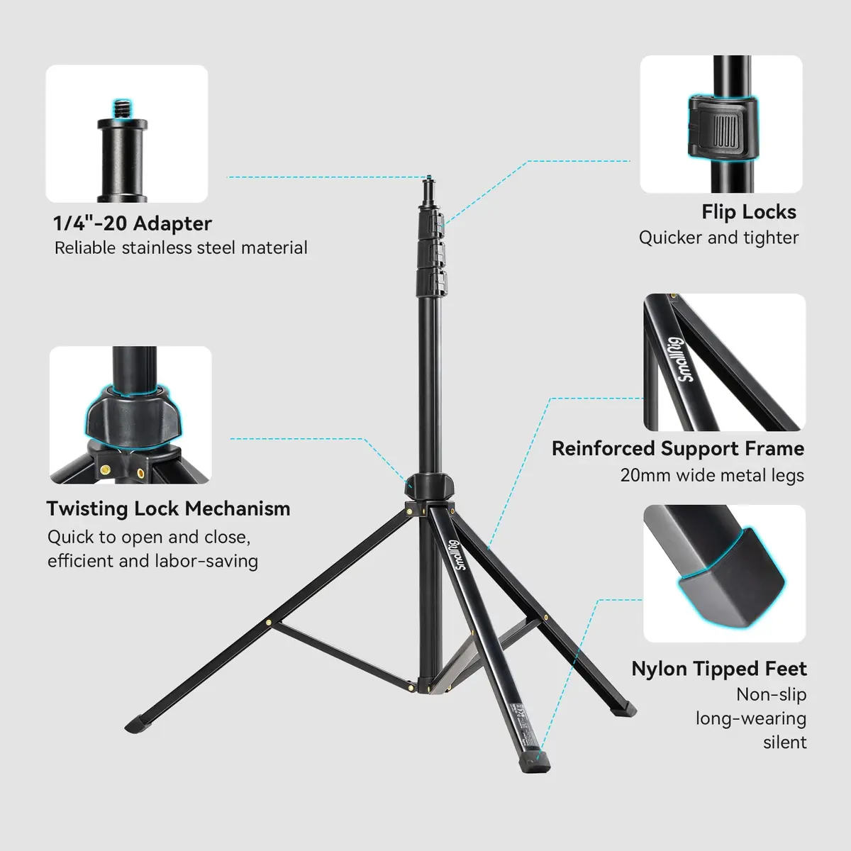 SMALLRIG RA-S200 Light Stand 6.6ft Aluminum Adjustable Support for Photography & Studio Use - view 4