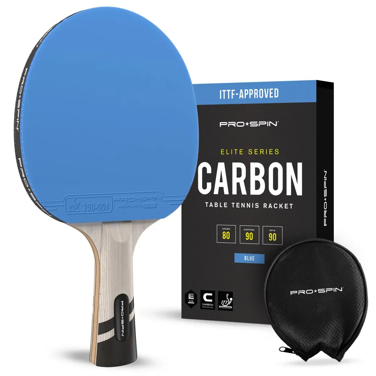 PRO-SPIN ITTF Approved Carbon Fiber Table Tennis Rackets with 7-Ply Blade & 2.0mm Sponge | Blue, 1-Pack - main product image