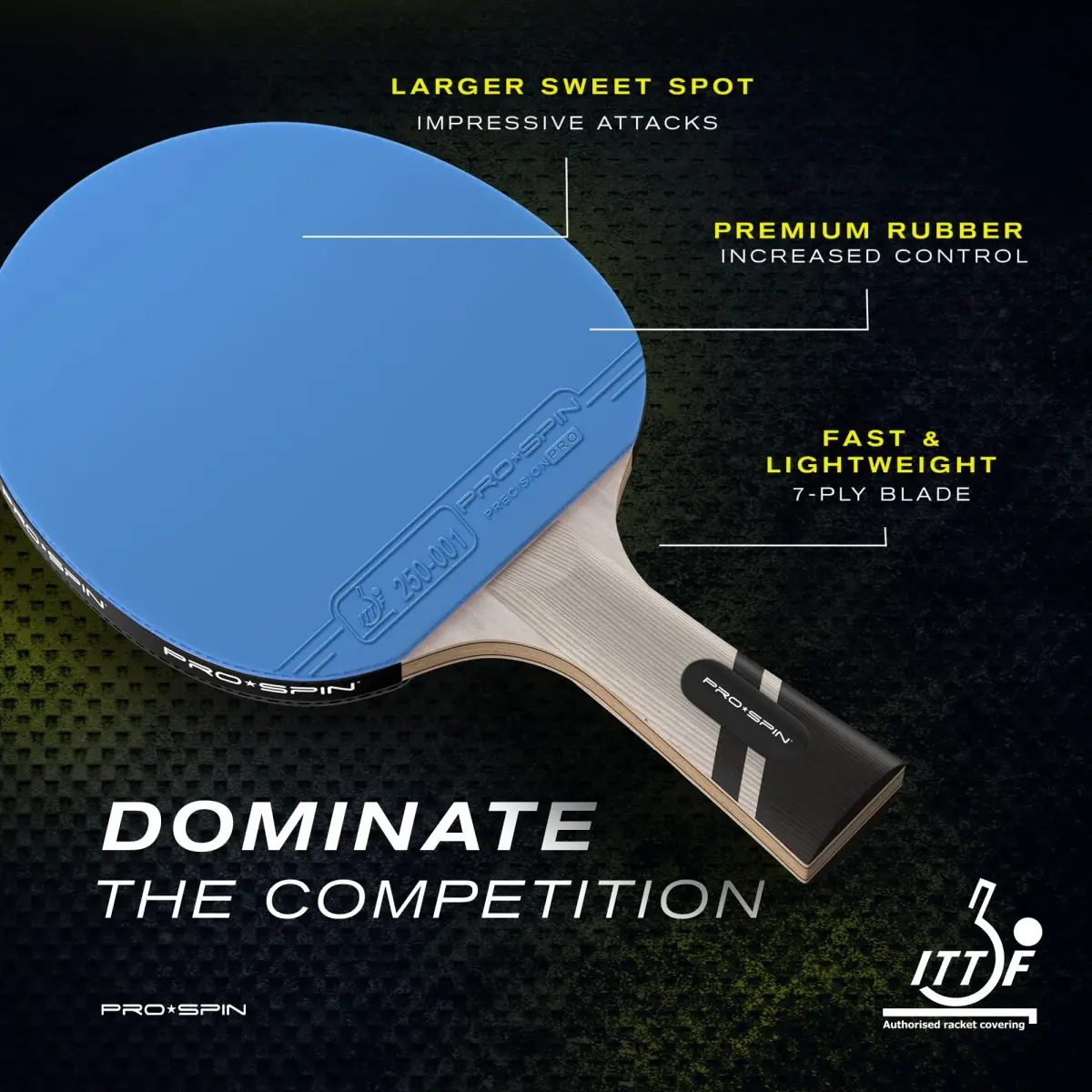 PRO-SPIN ITTF Approved Carbon Fiber Table Tennis Rackets with 7-Ply Blade & 2.0mm Sponge | Blue, 1-Pack - view 2