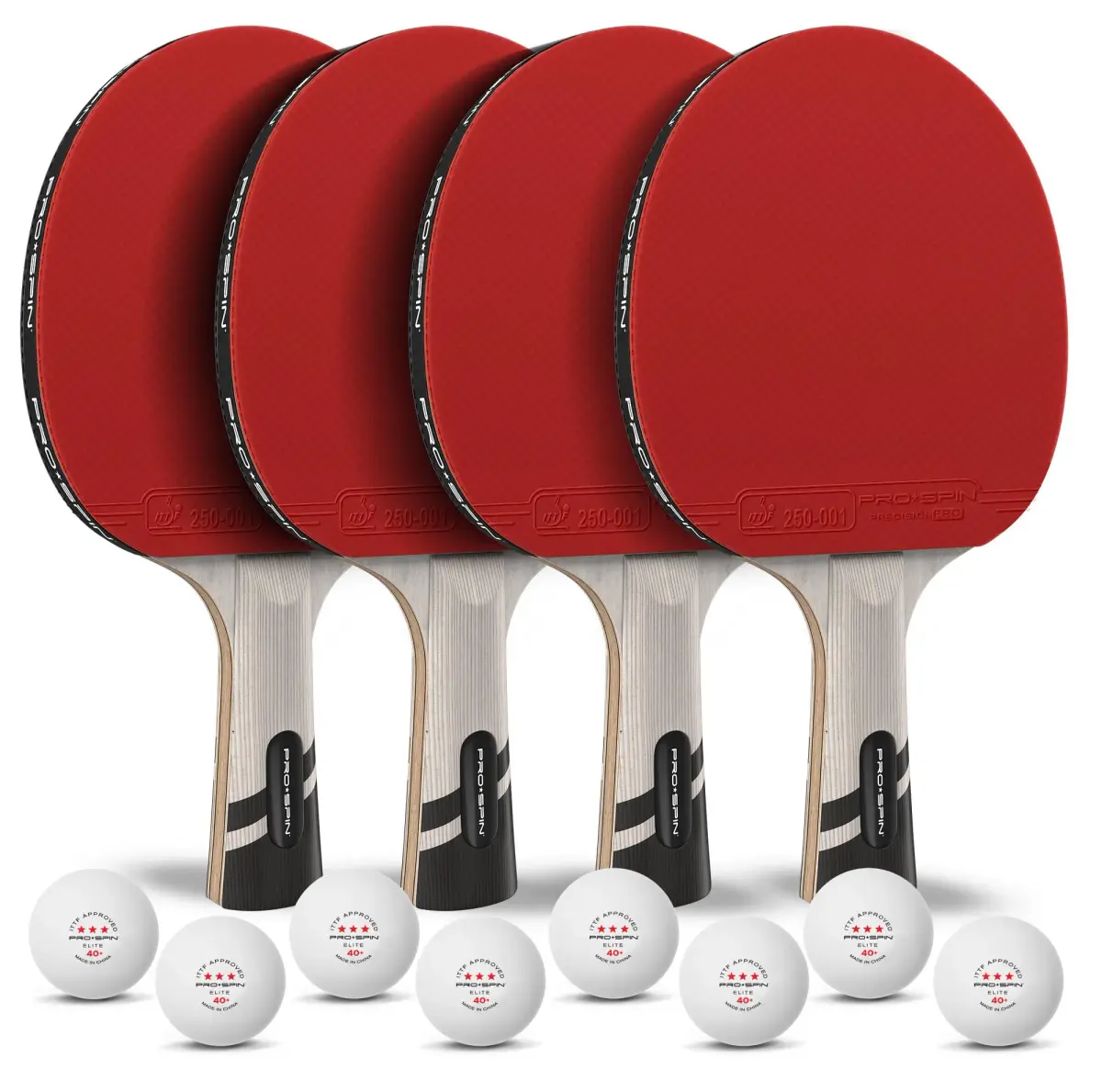 PRO-SPIN 4-Player Carbon Fiber Ping Pong Paddle Set with 8 ITTF Balls | Shakehand Grip, Red - view 7