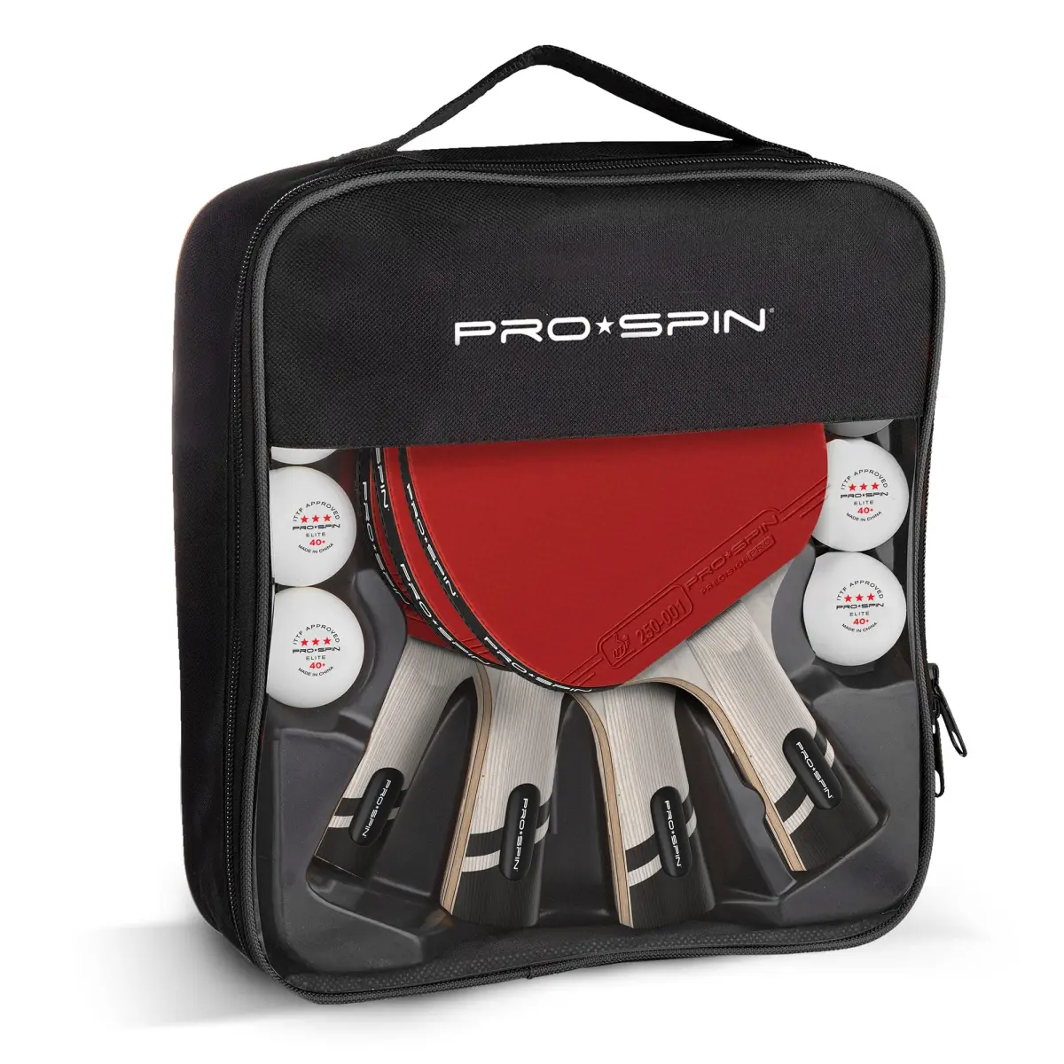 PRO-SPIN 4-Player Carbon Fiber Ping Pong Paddle Set with 8 ITTF Balls | Shakehand Grip, Red - view 2
