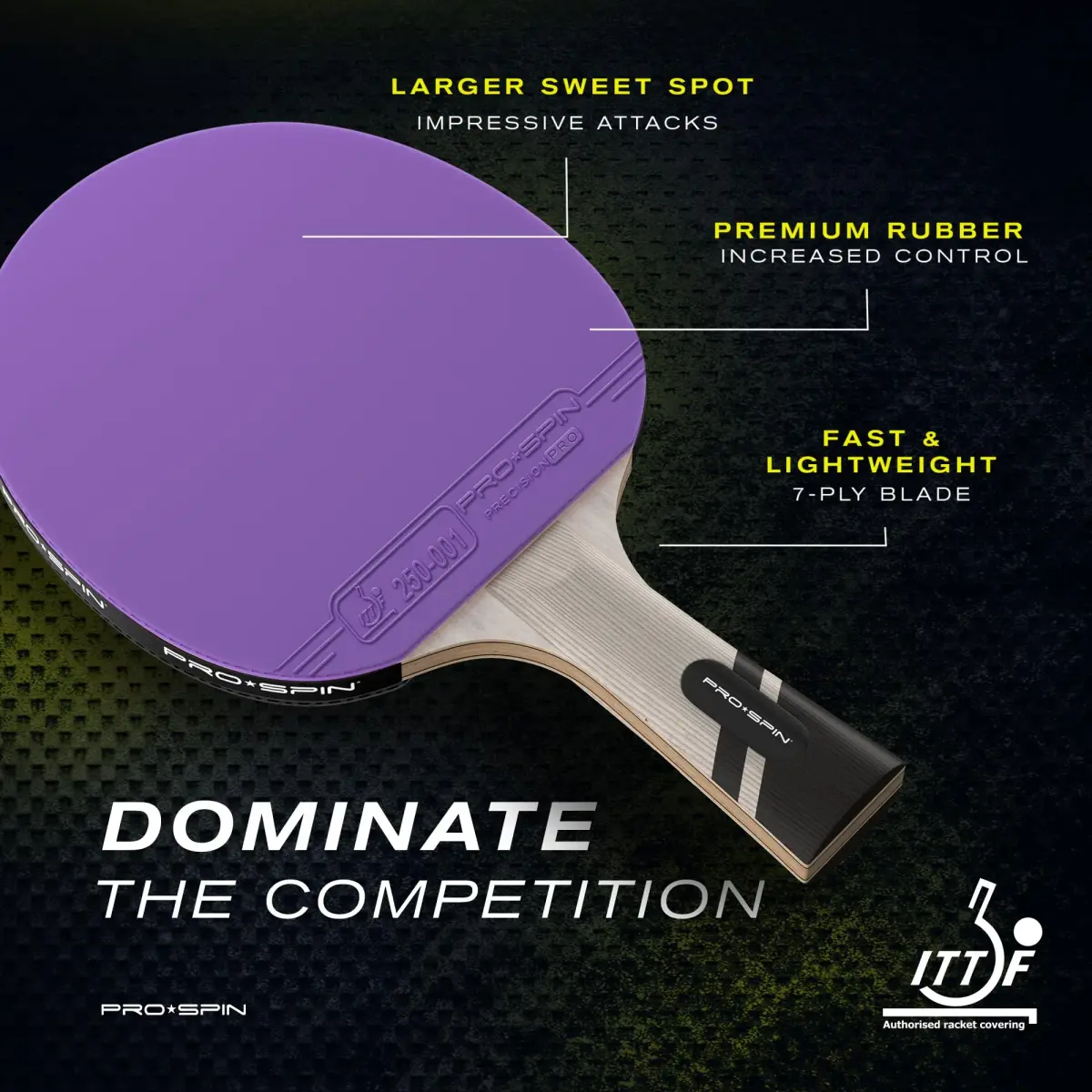 PRO-SPIN ITTF Approved Carbon Fiber Table Tennis Rackets | 7-Ply Blade, 2.0mm Sponge, Violet (1-Pack) - view 2