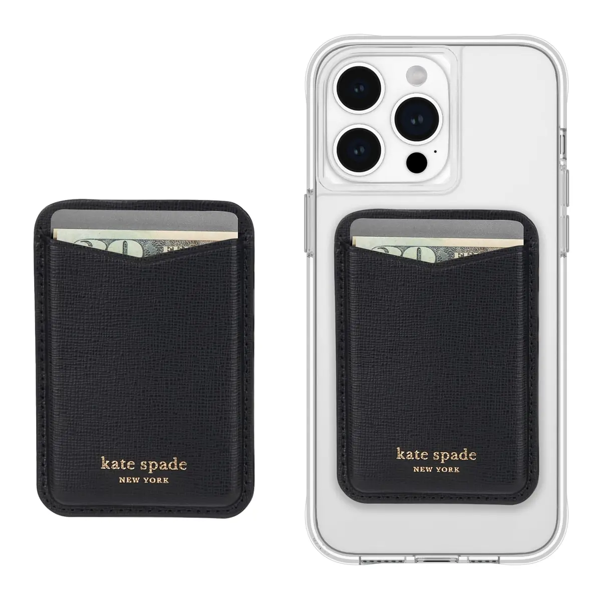kate spade new york Magnetic Card Holder/Wallet - Black | MagSafe Compatible, Elegant Leather Design - main product image