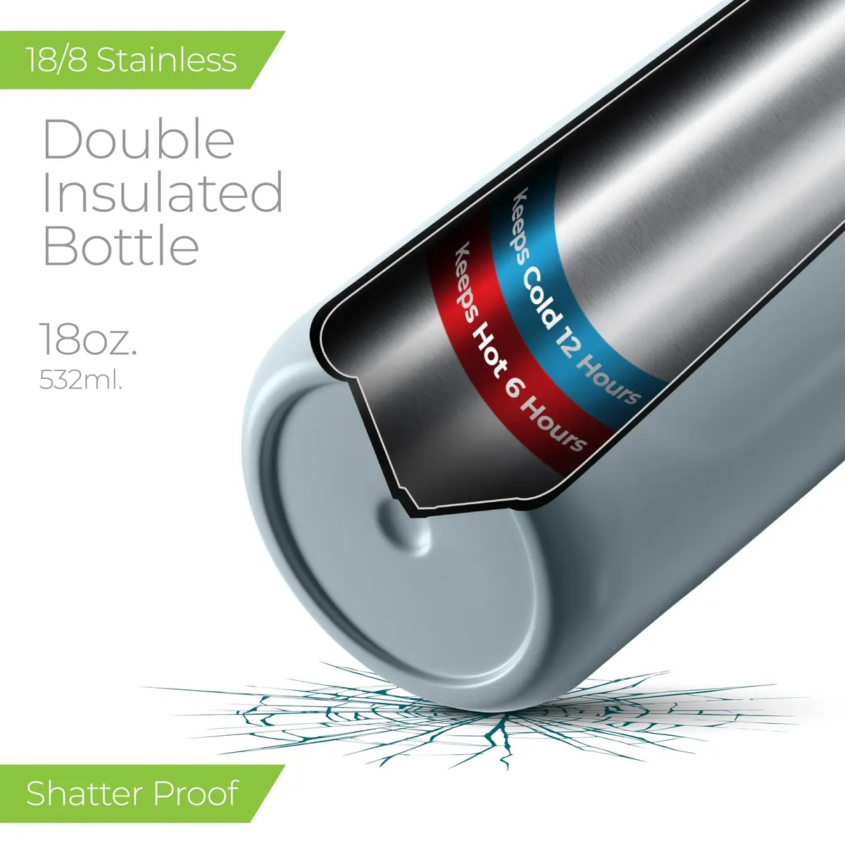 SIPX Insulated Water Bottle 18 oz | Leakproof Triple Insulated Stainless Steel, BPA-Free, Slim Durable Bottle for School, Gym & Office, Blue - view 2