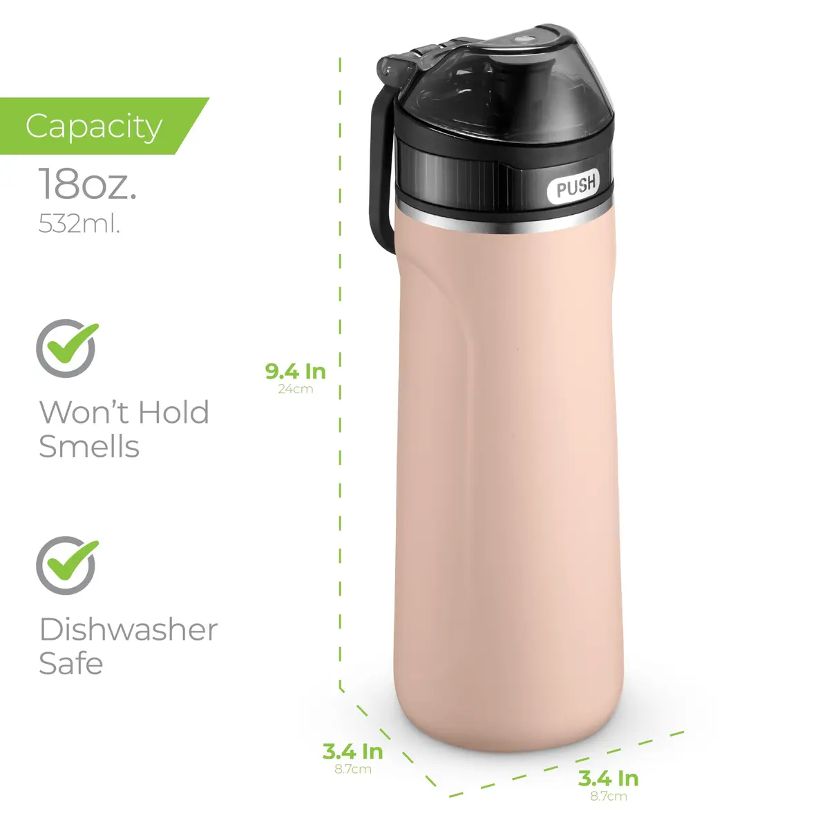 SIPX Stainless Steel Water Bottle 18oz | Keeps Cold 24hr, Leak Proof Straw Lid, Reusable, BPA-Free, Hiking - view 4