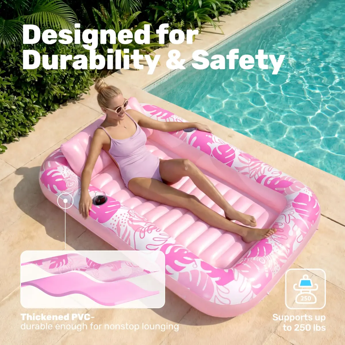 Sloosh Inflatable Tanning Pool Lounger Float 70" x 46" | Ergonomic Solo Comfort Design - view 5