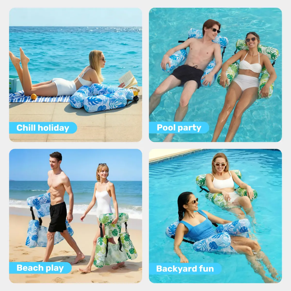 Sloosh Inflatable Pool Floats 2-Pack | 103.7 cm (40.8 in) x 30 cm (11.8 in) x 24 cm (9.4 in) - Summer Leaves - view 8