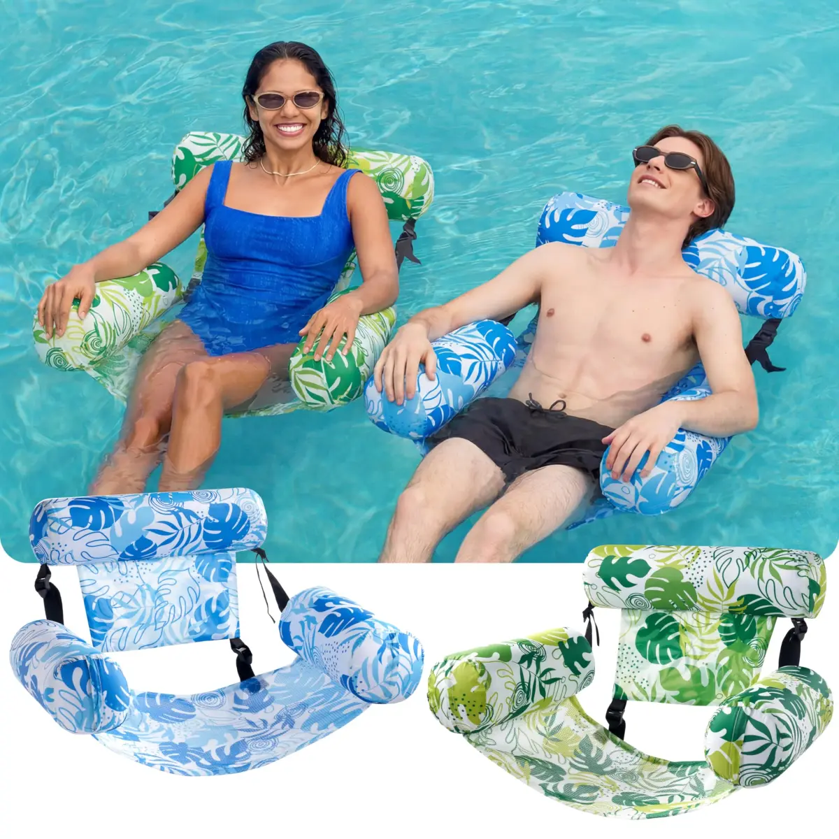 Sloosh Inflatable Pool Floats 2-Pack | 103.7 cm (40.8 in) x 30 cm (11.8 in) x 24 cm (9.4 in) - Summer Leaves - view 2