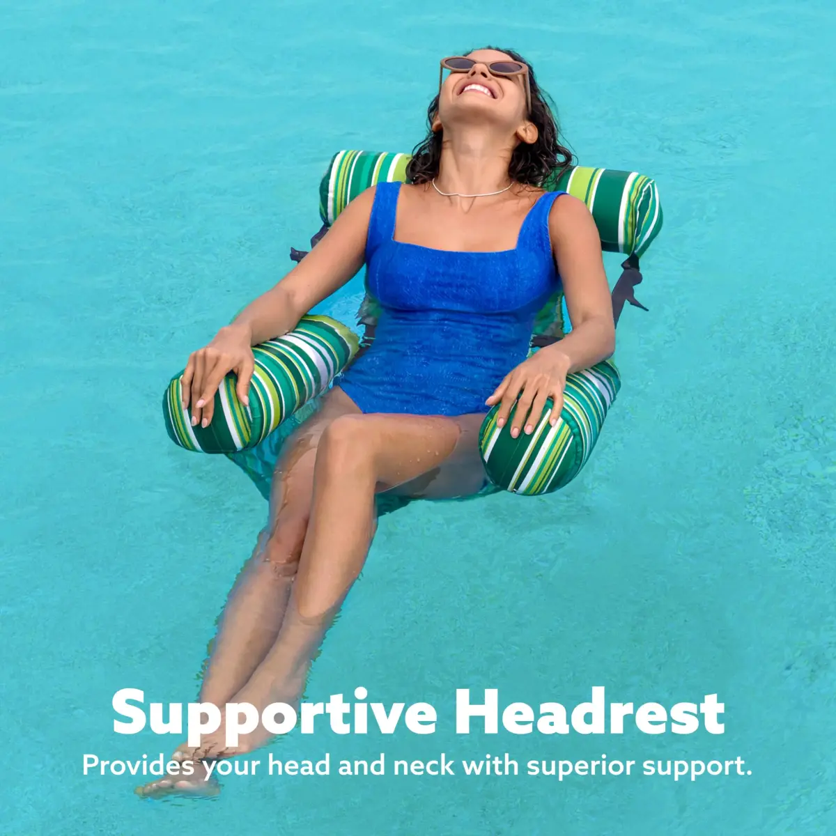 Sloosh Inflatable Pool Lounge Chairs 2-Pack | 250 lb Weight Capacity, Stripe Pattern, Green/Blue - view 6