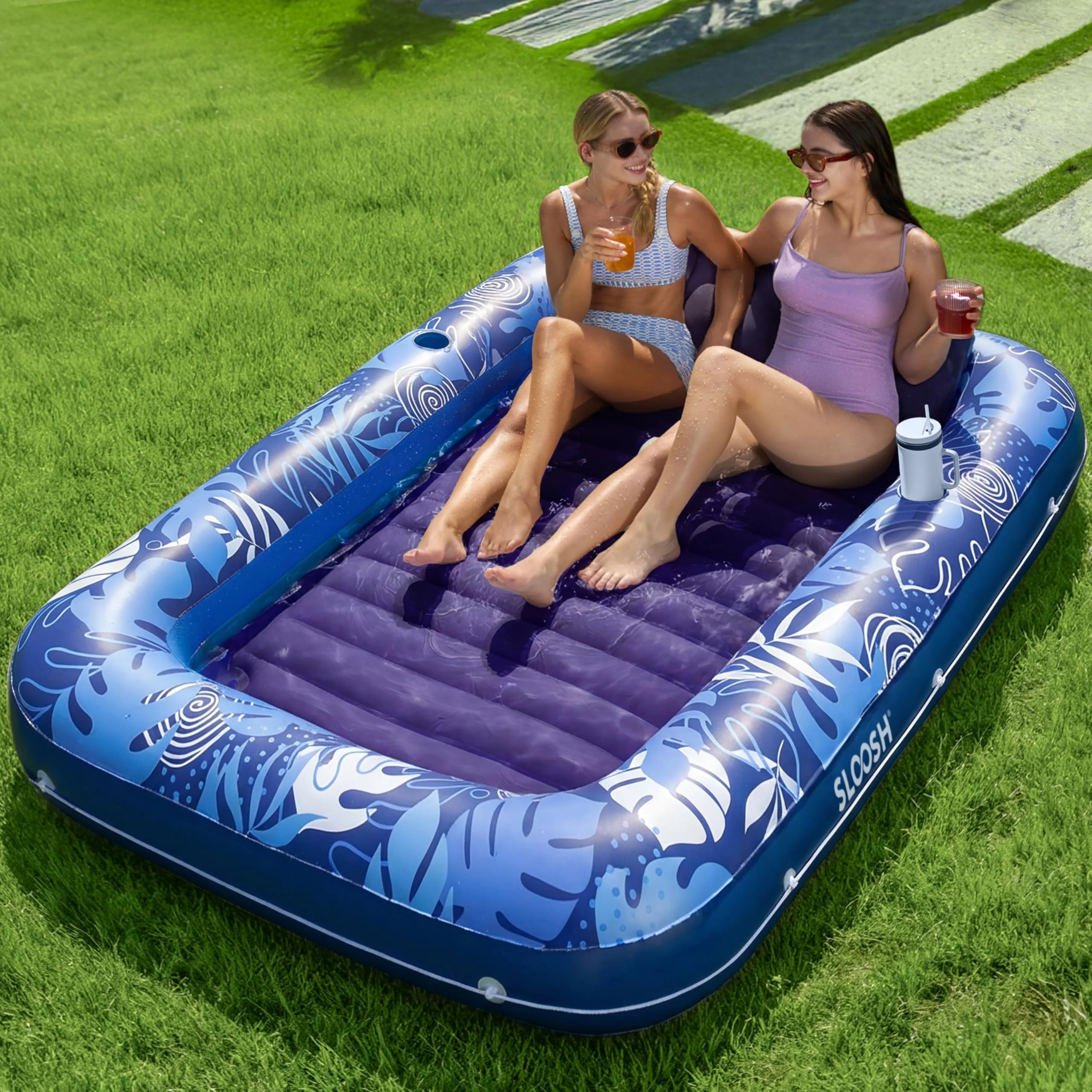 Sloosh Inflatable Tanning Pool Lounger Float Extra Large Dark Blue | Spacious Shared Sunbathing Pool for Adults - main product image