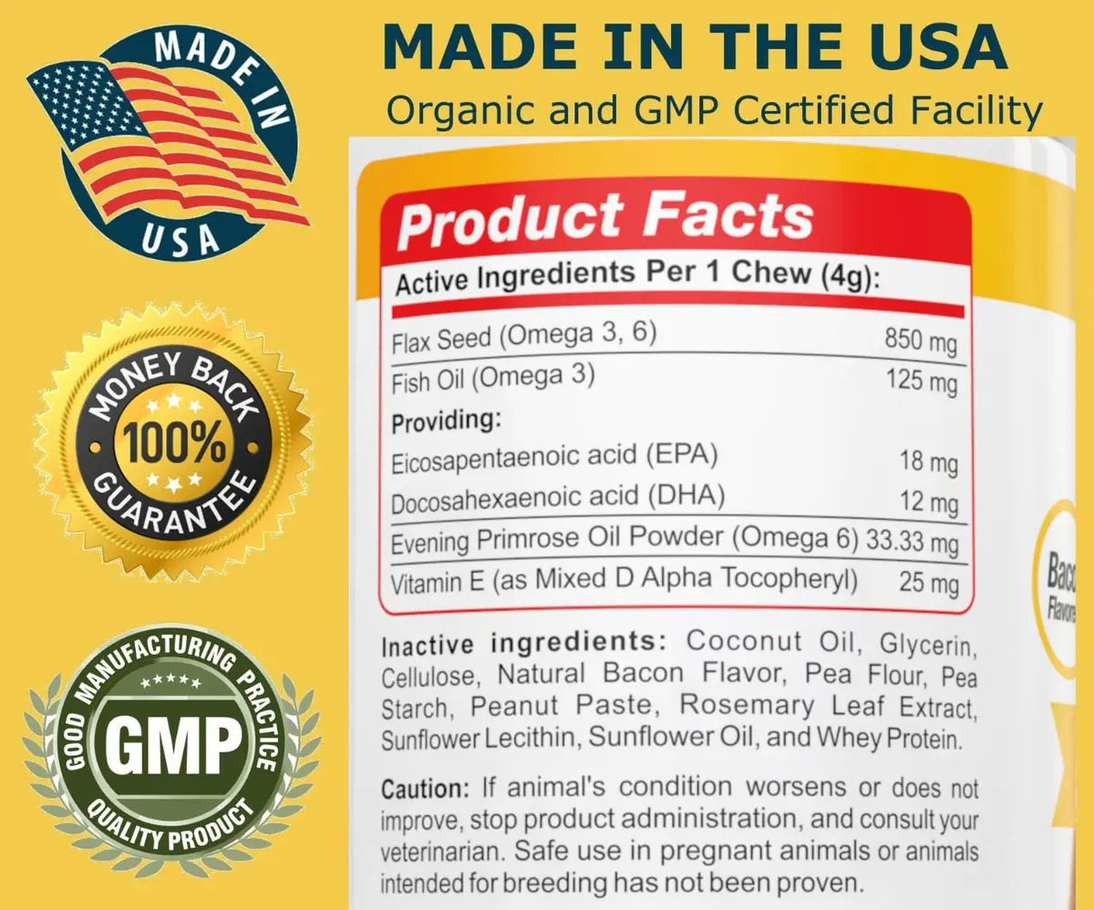 Amazing Omega 3 for Dogs - Fish Oil Soft Chews 90 Bacon Flavored | Skin & Coat Support - view 5