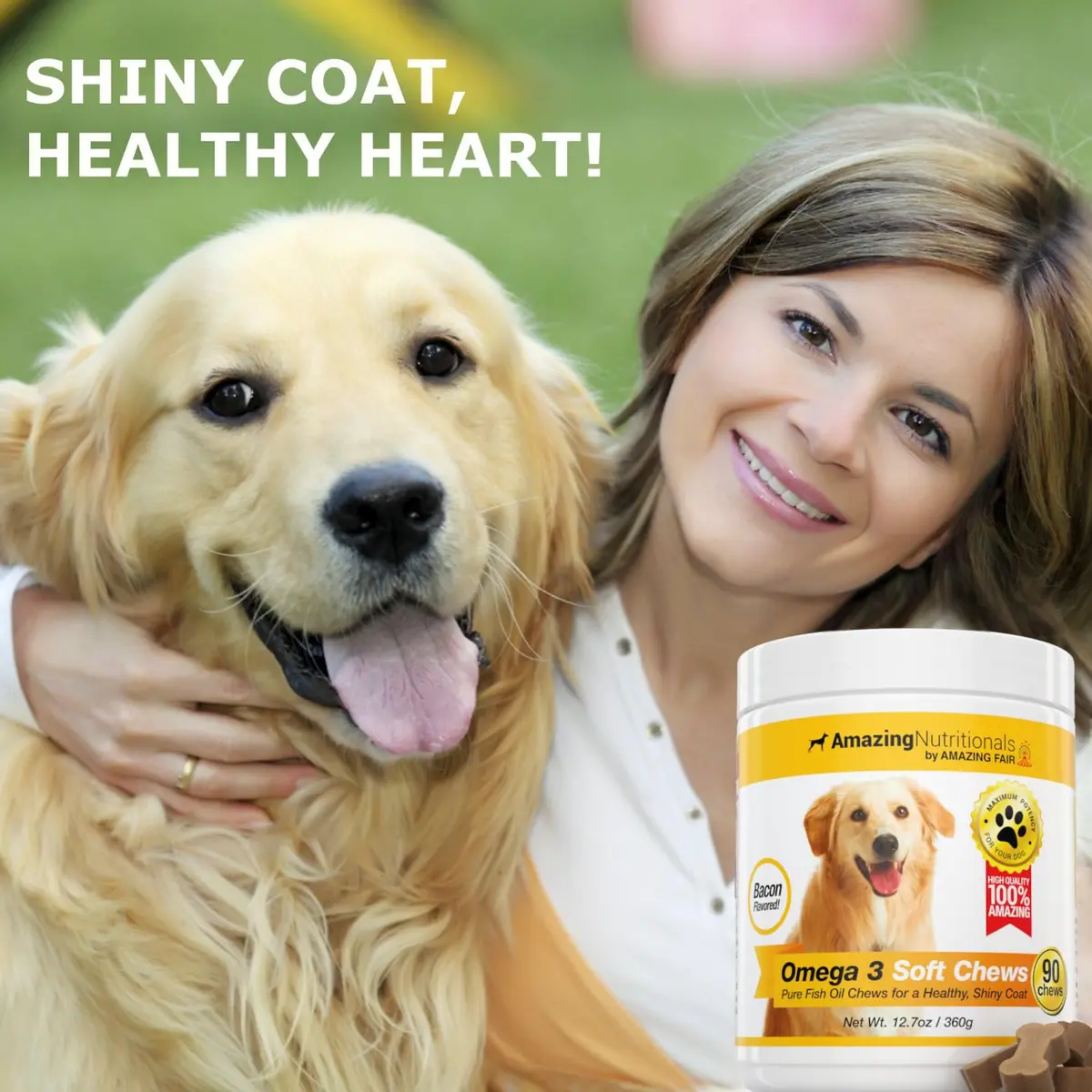 Amazing Omega 3 for Dogs - Fish Oil Soft Chews 90 Bacon Flavored | Skin & Coat Support - view 2