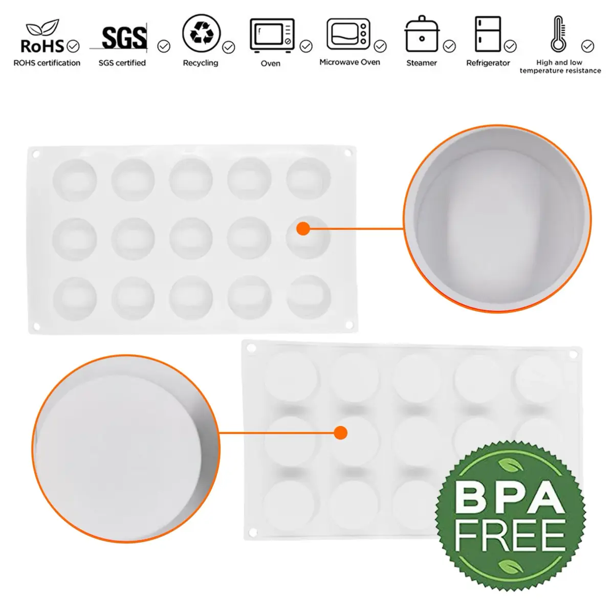 OCPO Kitchen Cylinder Silicone Mold for Baking Mousse Cake, 15 Cavities | Easy Release Dessert & Chocolate Mold - view 3