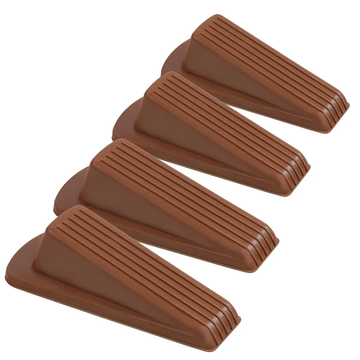 Utron Rubber Door Stopper Wedge 4.8x2.2x1.3in (Brown, 4-Pack) | Grips All Floor Types - main product image