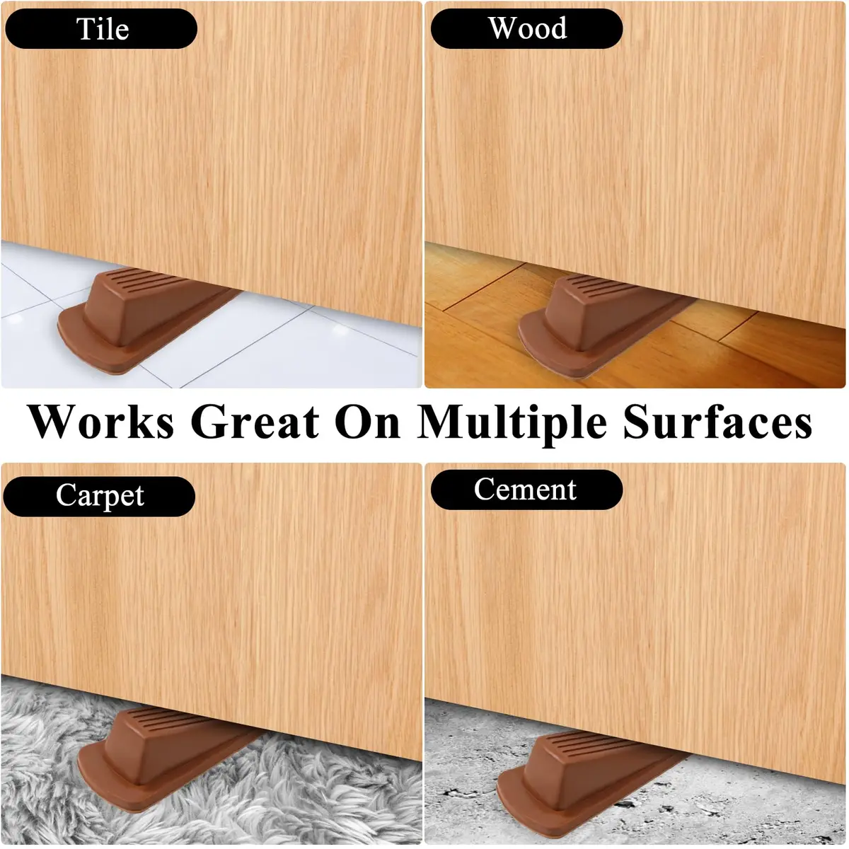 Utron Rubber Door Stopper Wedge 4.8x2.2x1.3in (Brown, 4-Pack) | Grips All Floor Types - view 5