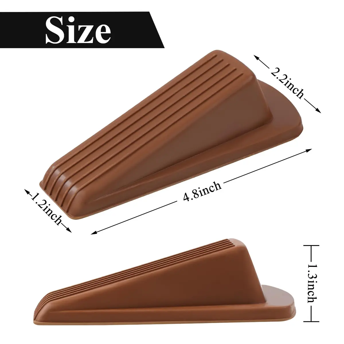 Utron Rubber Door Stopper Wedge 4.8x2.2x1.3in (Brown, 4-Pack) | Grips All Floor Types - view 2