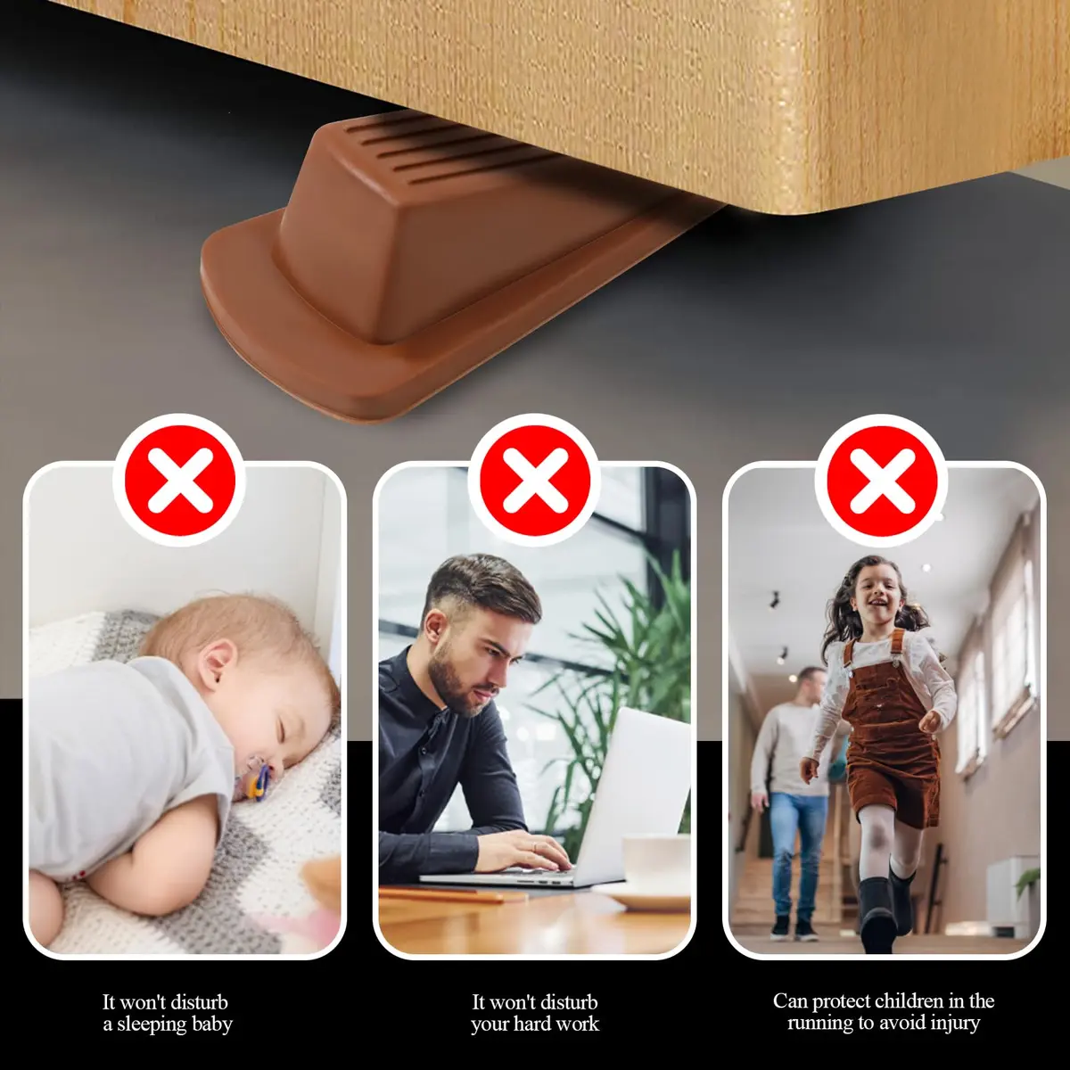 Utron Rubber Door Stopper Wedge 4.8x2.2x1.3in (Brown, 4-Pack) | Grips All Floor Types - view 4