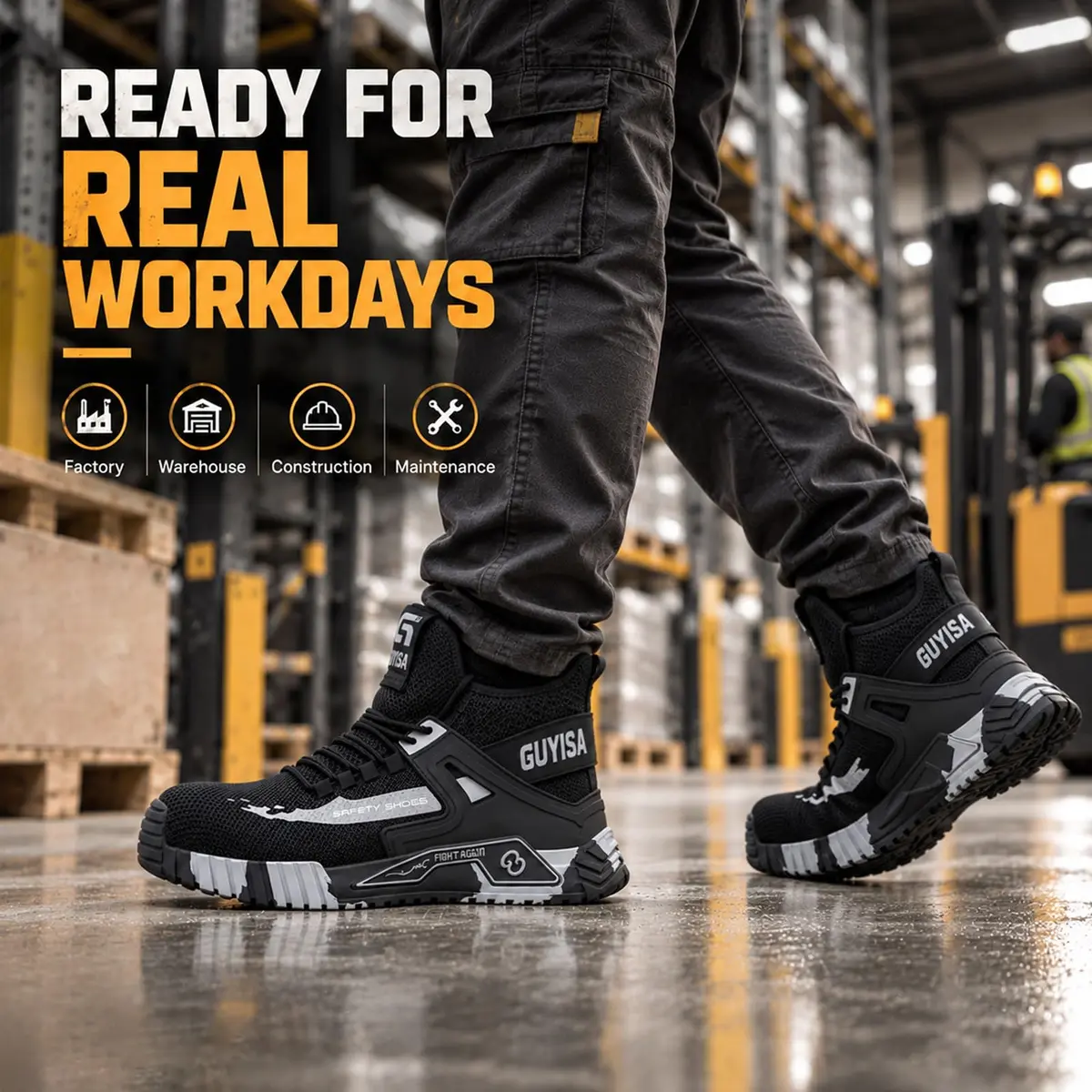 GUYISASH Steel Toe Shoes for Men Comfy Black Work Safety Shoes | Impact & Puncture Protection (120 chars) - view 5