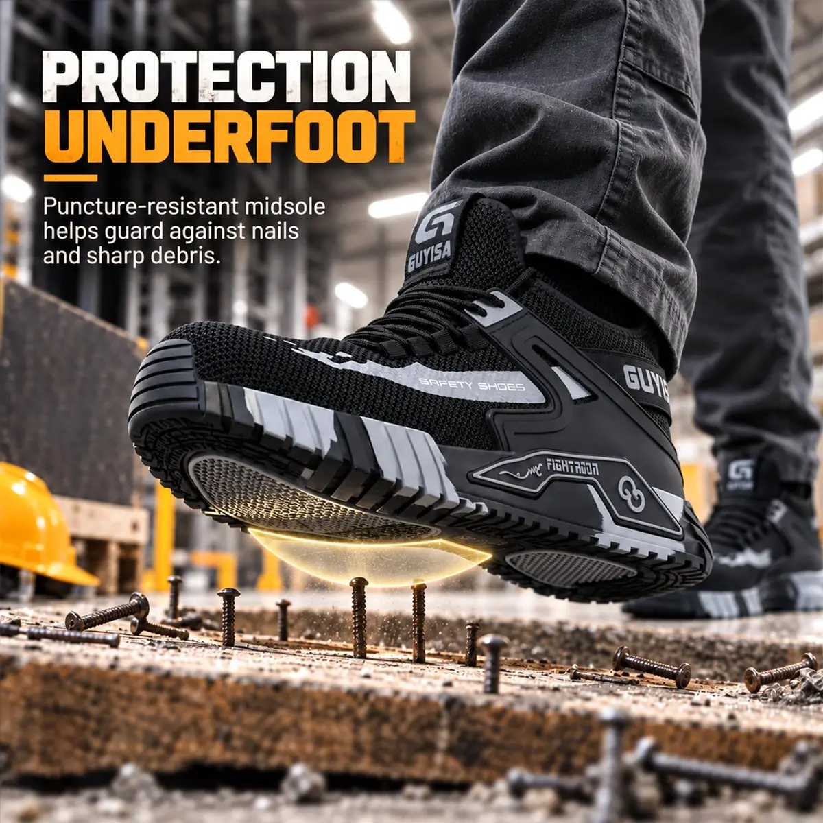 GUYISASH Steel Toe Shoes for Men Comfy Black Work Safety Shoes | Impact & Puncture Protection (120 chars) - view 7