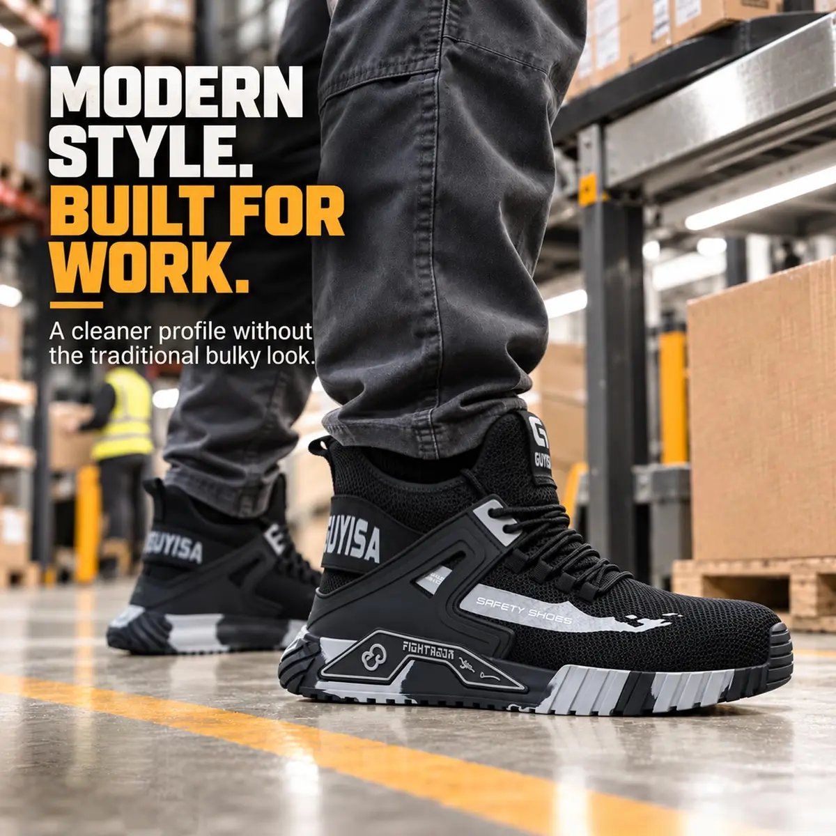 GUYISASH Steel Toe Shoes for Men Comfy Black Work Safety Shoes | Impact & Puncture Protection (120 chars) - view 2