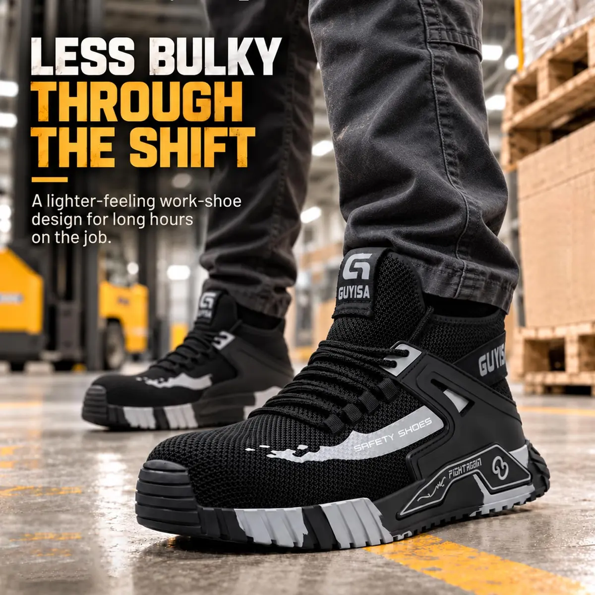 GUYISASH Steel Toe Shoes for Men Comfy Black Work Safety Shoes | Impact & Puncture Protection (120 chars) - view 3